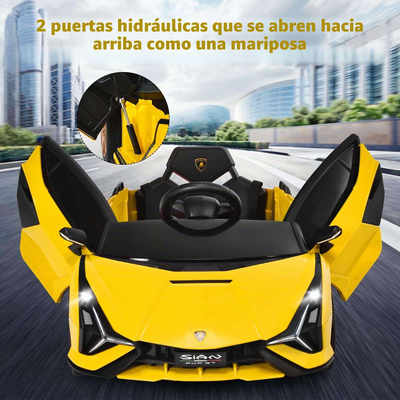 GOPLUS Lamborghini Coche Eléctrico 12V (Amarillo) | Vehículo Eléctrico para Niños de 3-8 Años, con Control Remoto, MP3 USB Bluetooth Música, 3-5km/h, Carga Máxima 25KG