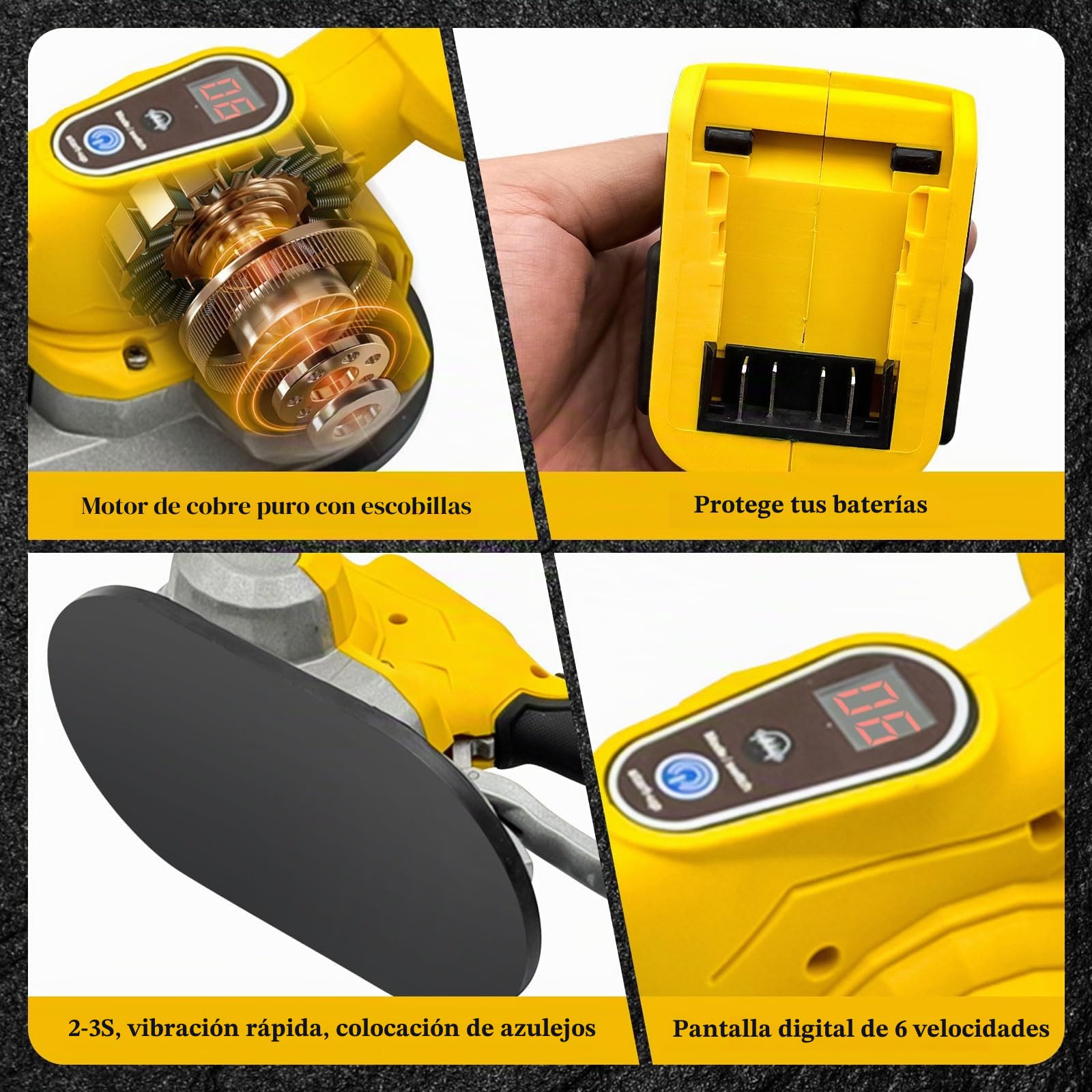 Herramienta de vibración de azulejos para batería Dewalt de 20 V con ventosa de 7.6 pulgadas, vibrador de nivelación de pared de ladrillo, 200 kg de adsorción, ventosa de azulejos, herramienta