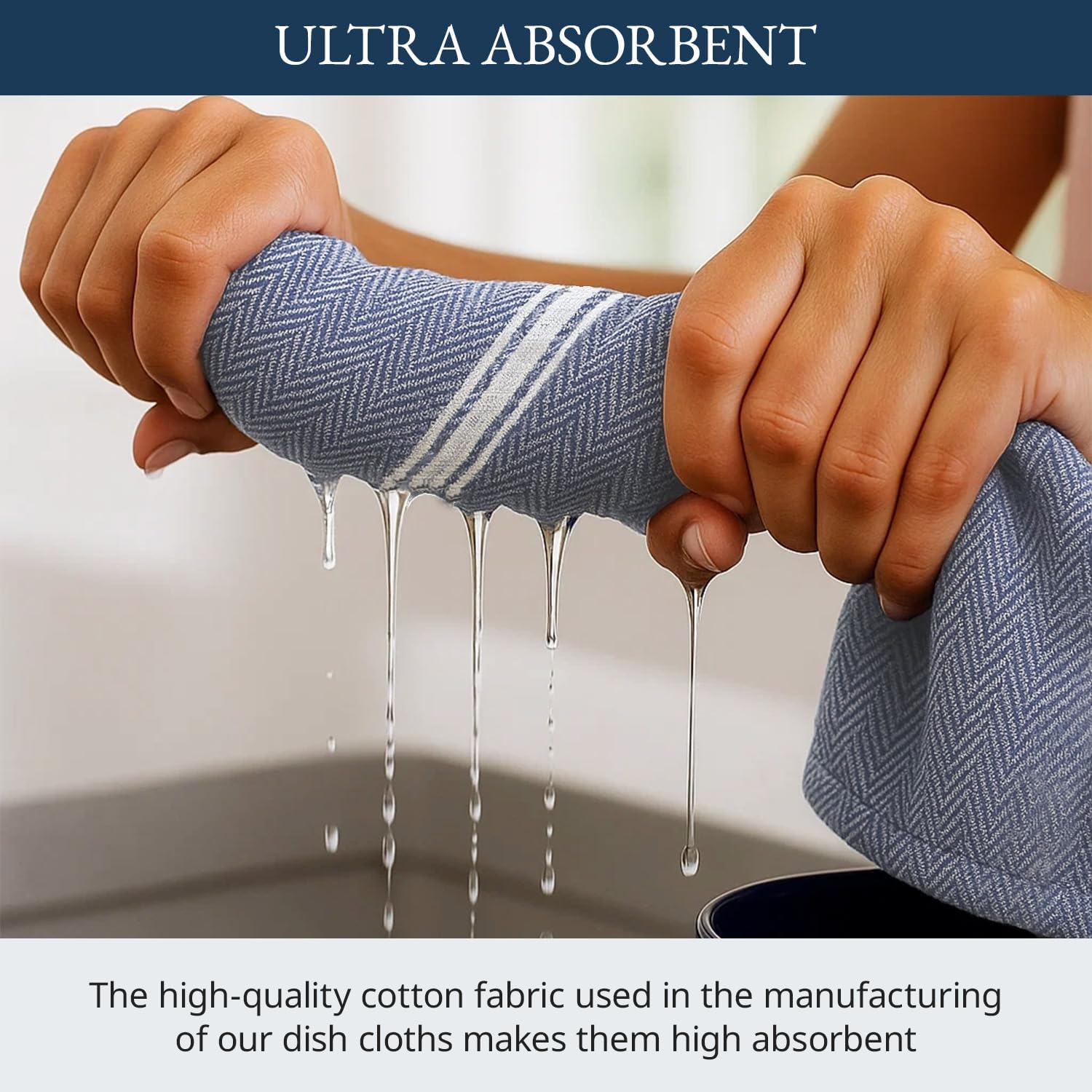 Lane Linen Kitchen Towel Set, 6 Pack 100% Cotton Hand Towels For Kitchen, Dish Towels For Drying Dishes, Lint Free, 14"x25", Good For Cleaning Windows, Ceramic Surface, Glass Stovetops - Blue Chambray - Image 4