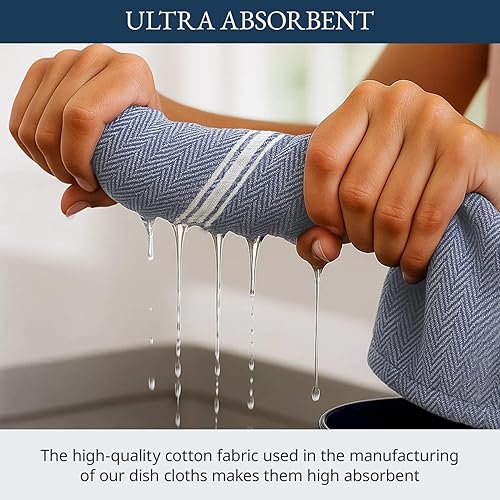 Miniatura 4 de LANE LINEN Juego de toallas de cocina  100% algodón puro para cocina, toalla de mano de cocina súper absorbente, toallas de té azules, paños de