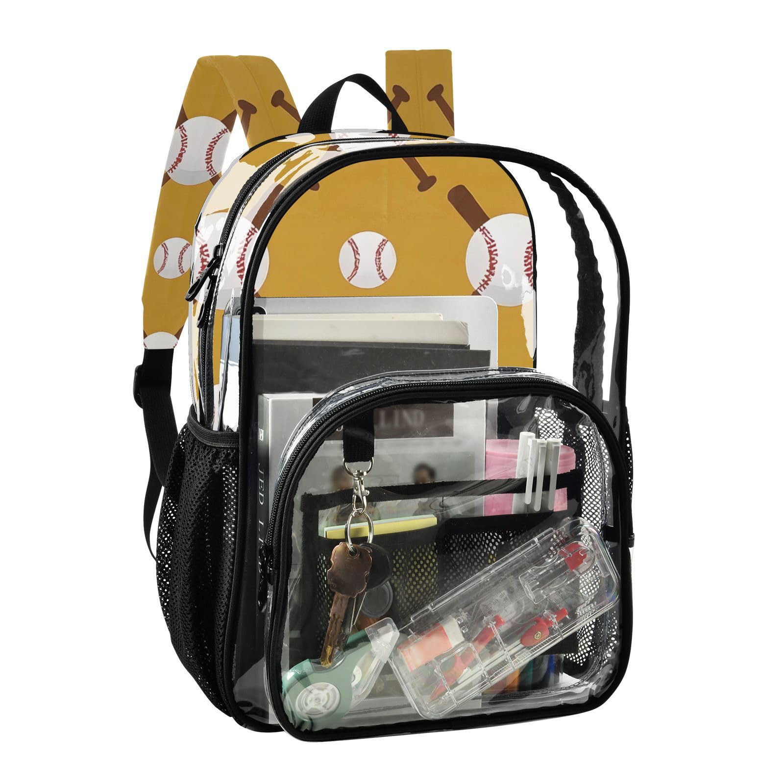 Baseball Baseball Bat Clear Backpack Heavy Duty Clear Bookbag for School Transparent Backpacks for Boys Girls Adults