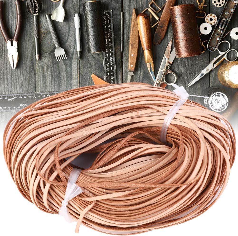 100m Long Leather Cord, Manual DIY Flat Braided Leather Cord First Layer Leather Crafted Strip for Jewelry Making, Leather Shoe Lace, DIY Craft(3mm*1mm- Brown)