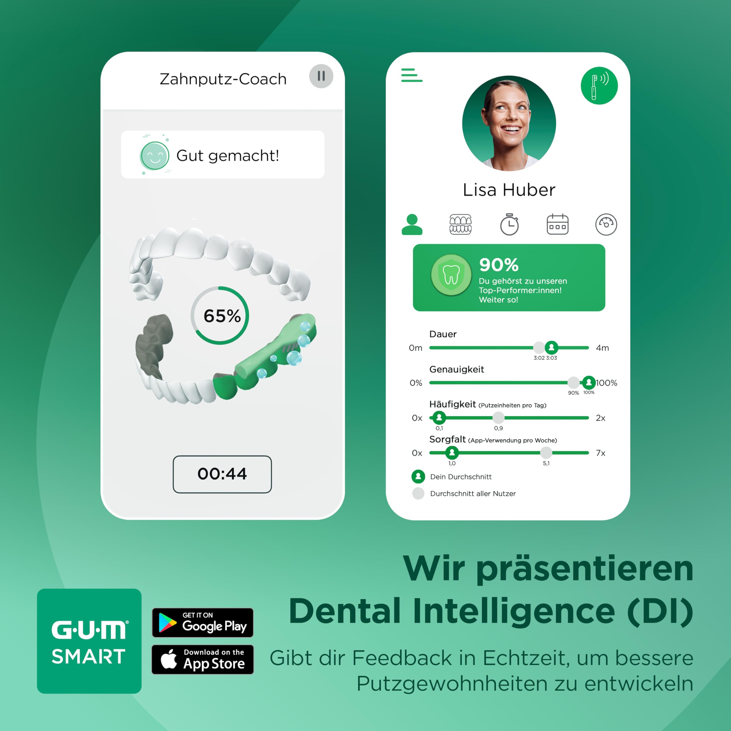 GUM SMART ONE elektrische Zahnbürste | Geschwindigkeitskontrolle | Timer | 4 Putzmodi | 6 Wochen Akkulaufzeit | GUM SMART App | 1x Schall-Zahnbürste | 2x Bürstenköpfe | Schwarz