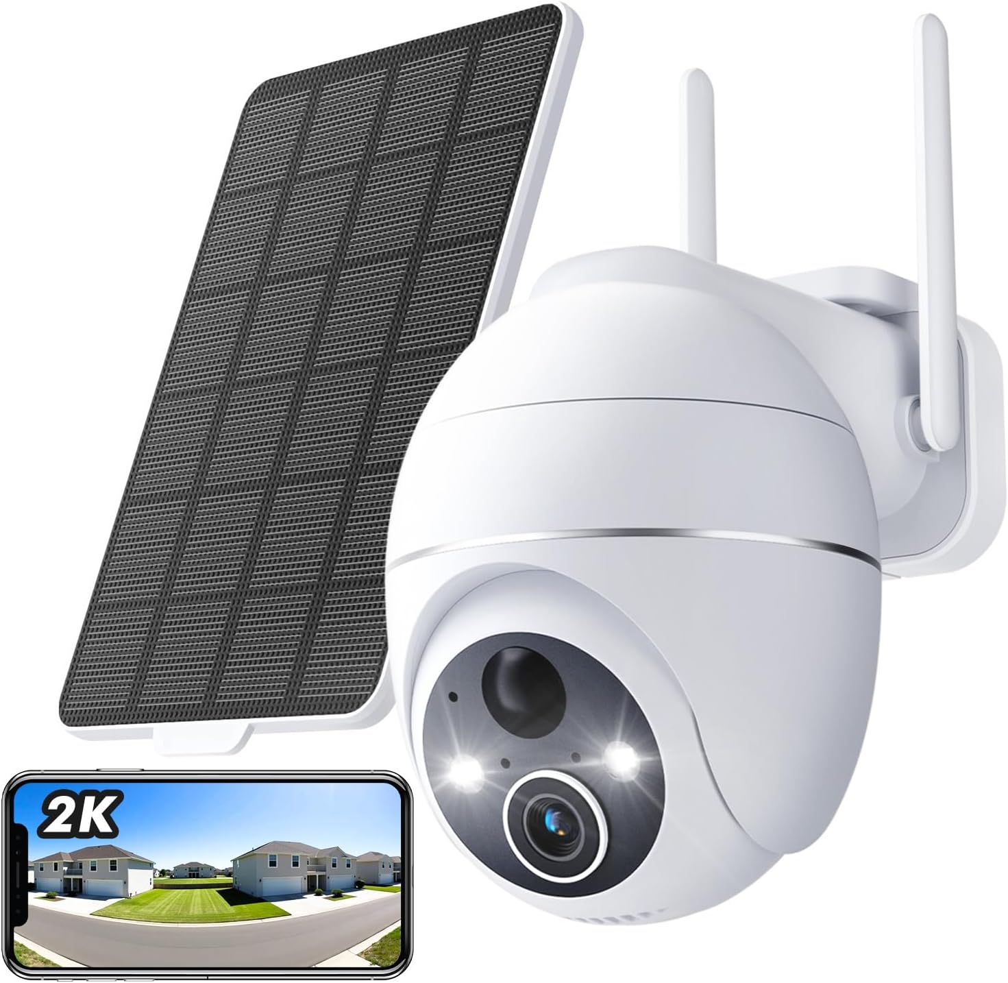 Caméra Solaire 8MP 360 Caméra Surveillance WiFi Extérieure Solaire 8MP - Double Objectif, 360° PTZ, Vision Nocturne Couleur, 2 Pièces