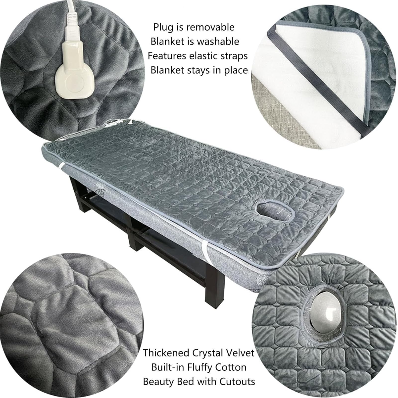 Beheizte Massagedecke, Auflage für Kosmetikliegen und Massagetische, Elektrische Heizauflage für Massagetische, Geeignet für Tätowiertische und Kosmetikliegen.,150cm Without Holes