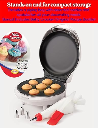 Miniatura 6 de Betty Crocker Fábrica de mini cupcakes, con superficie antiadherente, mini máquina de magdalenas con mango de tacto fresco y hace 7 deliciosos