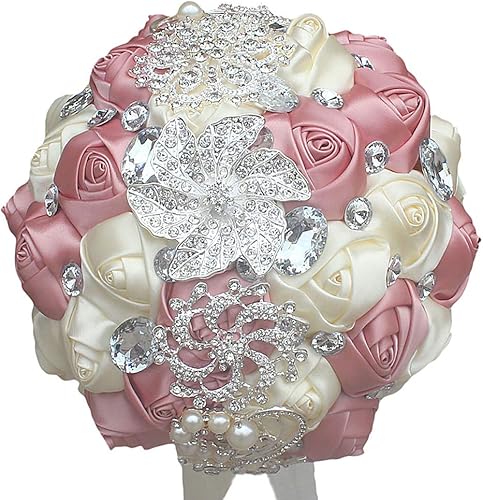 Miniatura 1 de Ramo de boda para novia y dama de honor, ramo de rosas de seda artificial para ocasiones de boda, 7 pulgadas de diámetro, 9.8 pulgadas de largo, 1