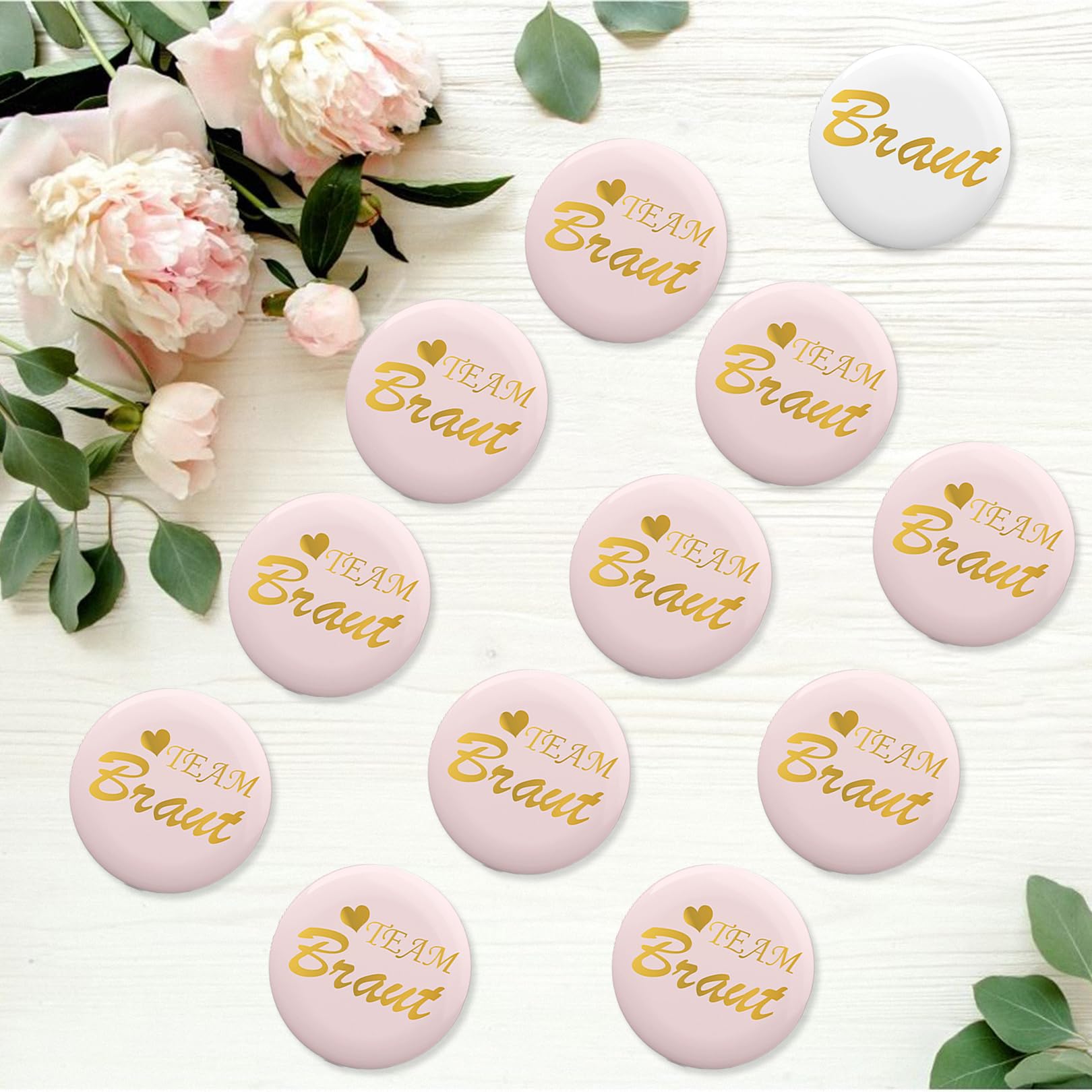 ALEGRE 12 Stk JGA Braut Button Set, Jga Accessoires Frauen, Team Bride Buttons Anstecker,Junggesellenabschied Frauen Accessoires,Jga Frauene Abzeichen für Spiele Party,Hochzeit,Engagement Feiern(Rosa