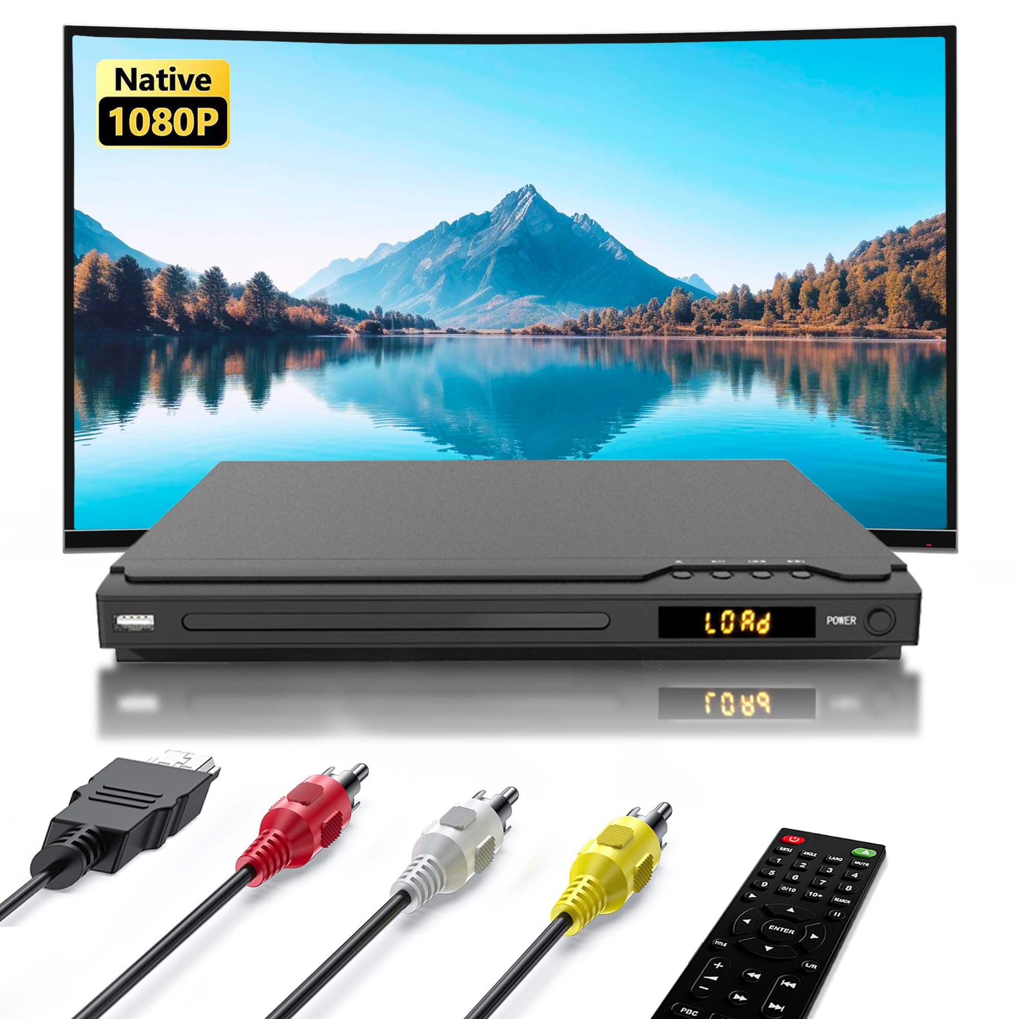 HDMI DVD Player, Region Free DVD Player for TV, Supports Mic's & USB Input, NTSC/PAL Systems, HDMI/RCA Cables and Remote Control Included