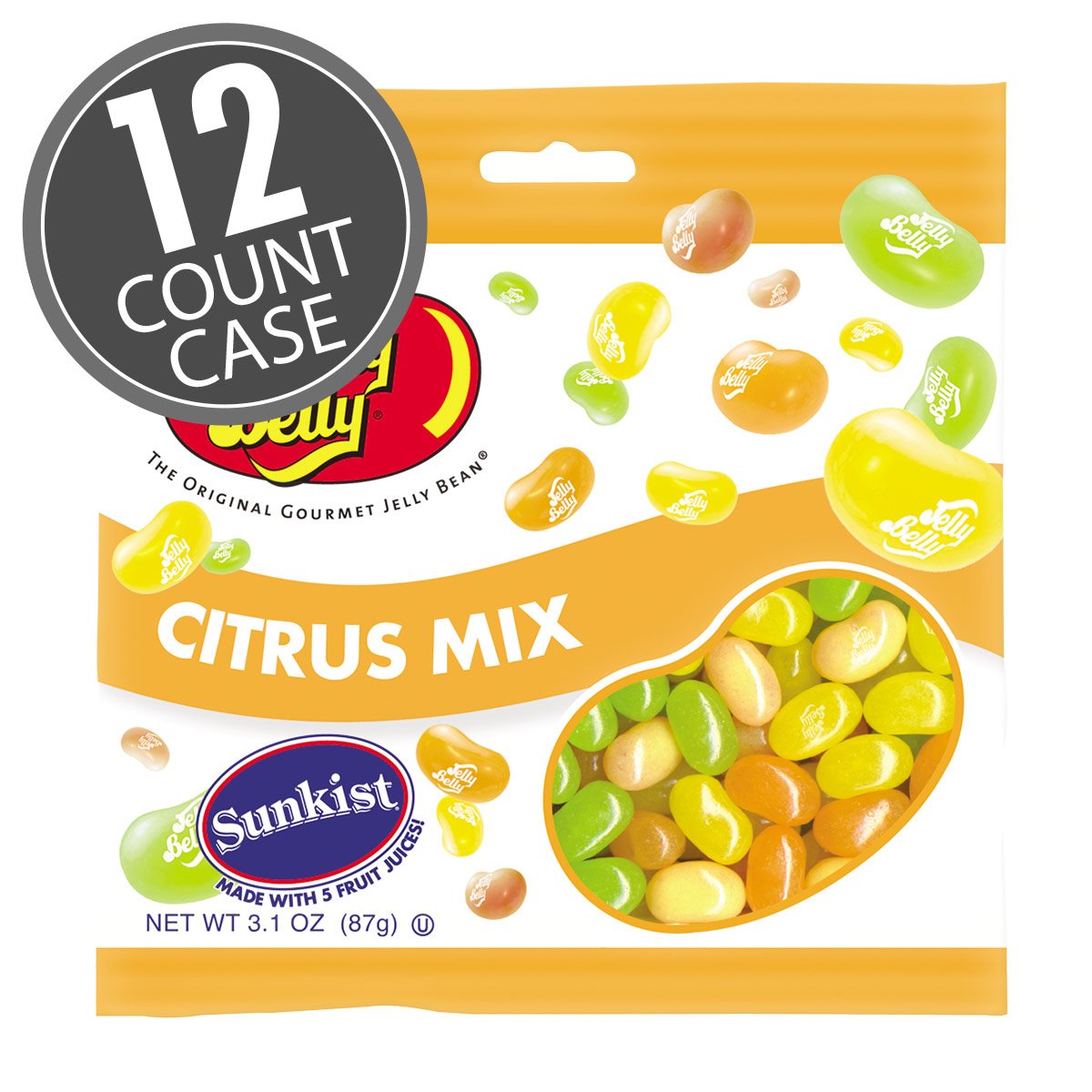 Jelly Belly Sunkist Citrus Mix Jelly Beans, 3.1 oz (12-Count Case)