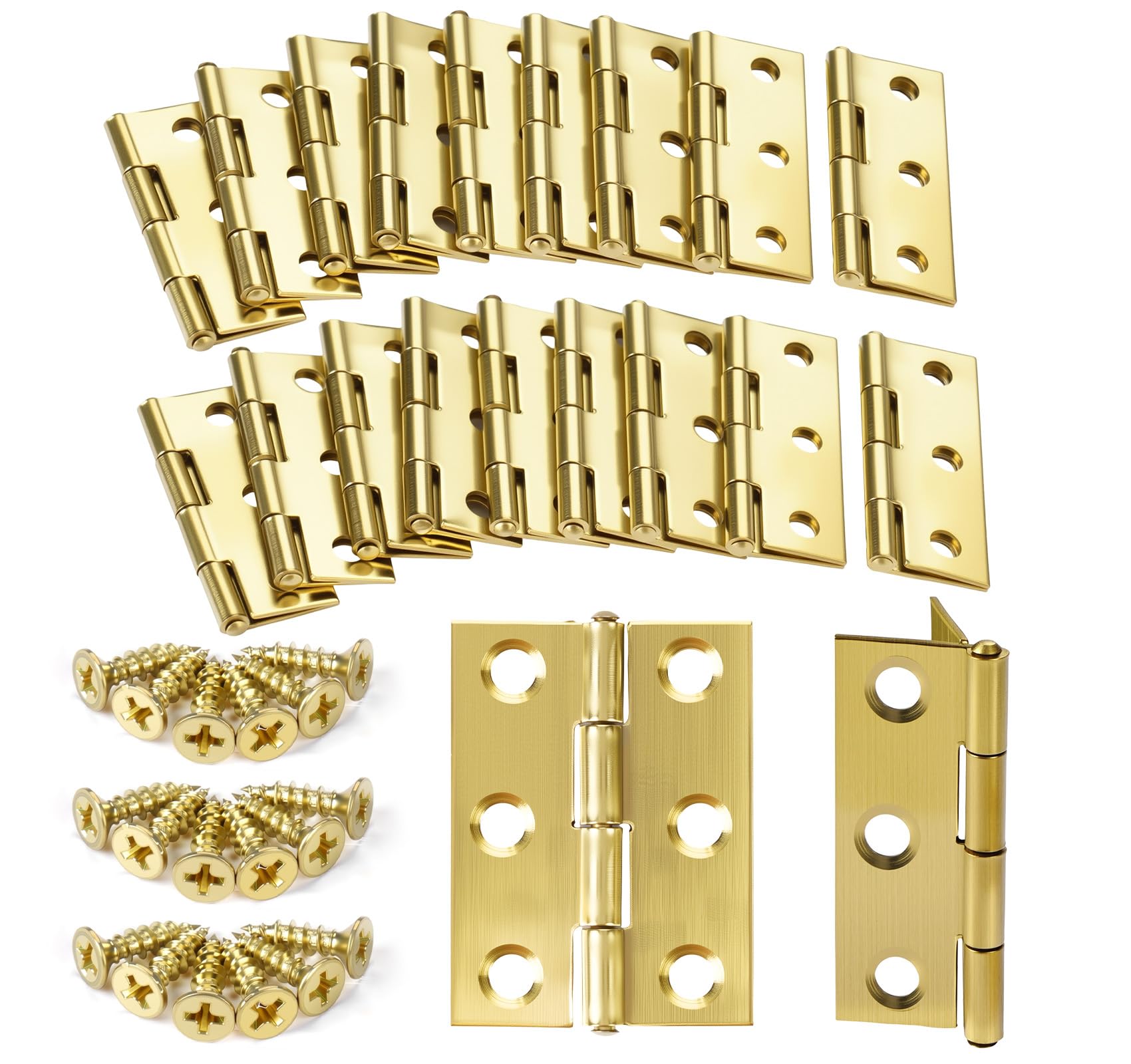 Anstore 20 Stück Scharniere Klappbar, 44×32×1mm Faltbar Gold Scharnier Edelstahl, 270° Scharnierband Klein mit 120 Stück Schrauben, Türscharniere für Türen, Fenster und Schränke