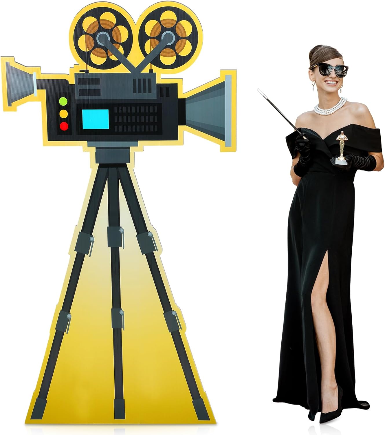 Yookeer 6 Ft Movie Award Night Party Decoration Red Carpet Camera Stand-Up Cardboard Cutout Lifesize Movie Theme Prom Decor Awards Night Photo Booth Backdrop for Themed Party Events Supplies
