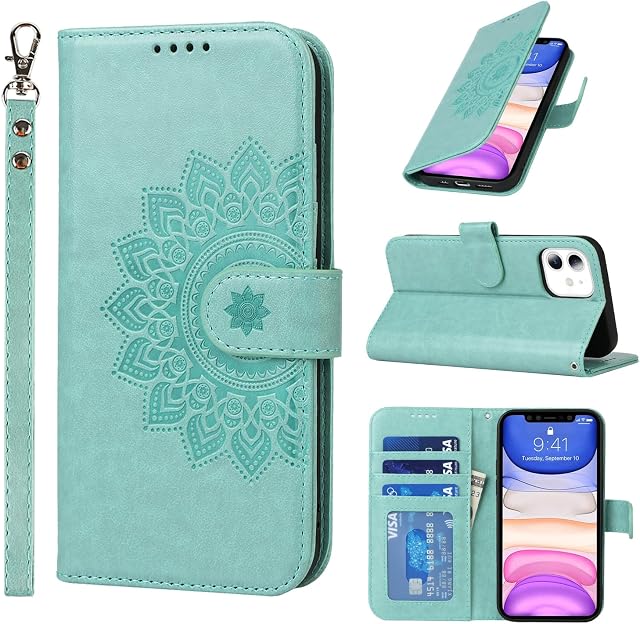 ELTEKER iPhone 11 Case,iPhone 11 Wallet Case with Card Holder Kickstand [Shockproof TPU Inner Shell], PU Leather Magnetic Phone Cover Flip Wallet Case for iPhone 11 (6.1 Inch)- Green