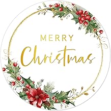 120pcs Merry Christmas Stickers Envelopes Seals Gold Foil Adhesive Round Christmas Stickers for Card Making Crafts Gift Bags Holly Berry Wreath Design