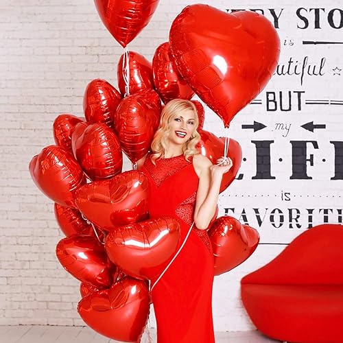 Miniatura 7 de 31 globos de papel de aluminio con forma de corazón rojo para el día de San Valentín, globos de papel de aluminio de corazón rojo grande de 32