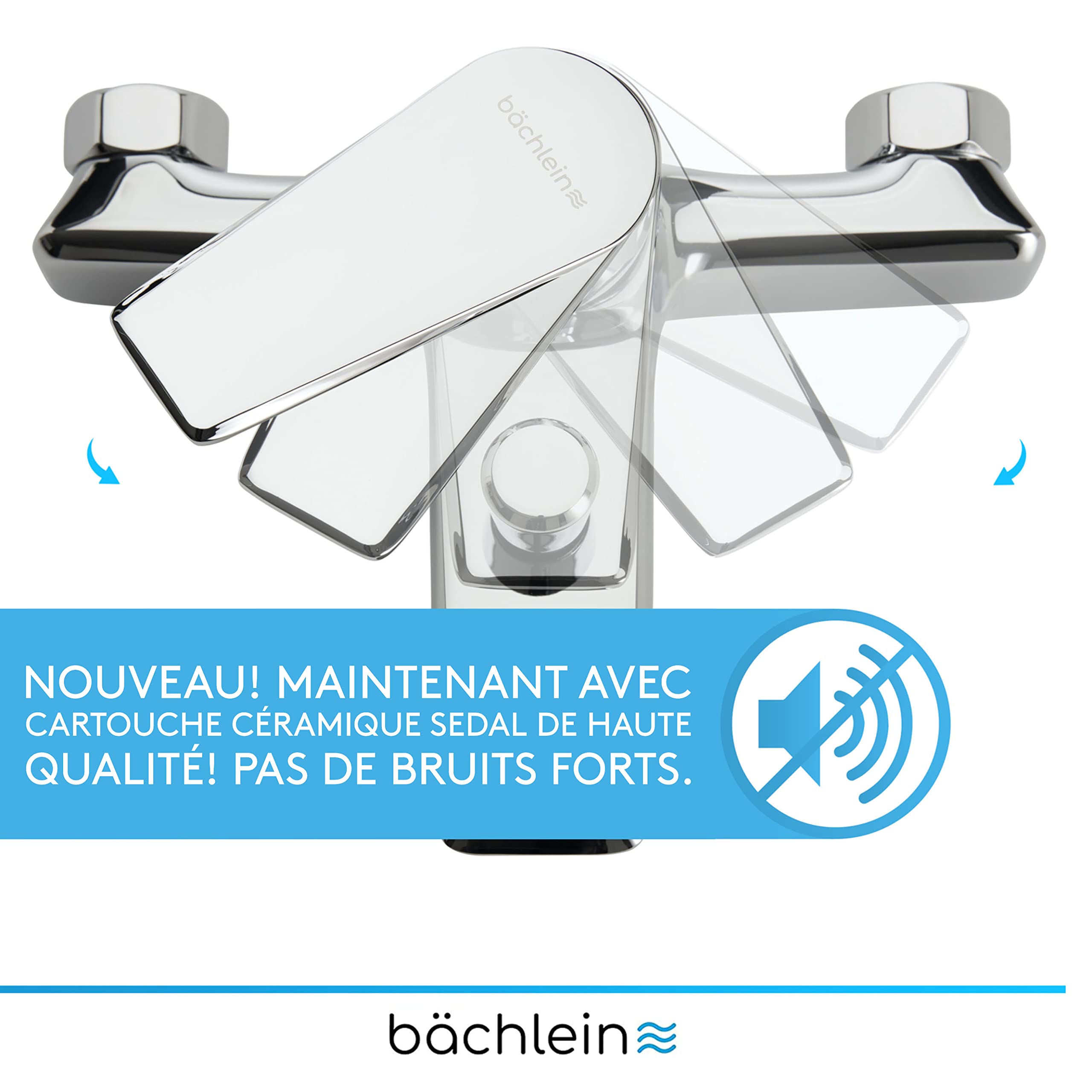Bächlein Mitigeur Universel de Baignoire Chromé - Set Complet de Mitigeur de Baignoire avec Tous les Accessoires, Mitigeur Monocommande pour Baignoire, Mitigeur de Bain, Mitigeur de Baignoire Apparent