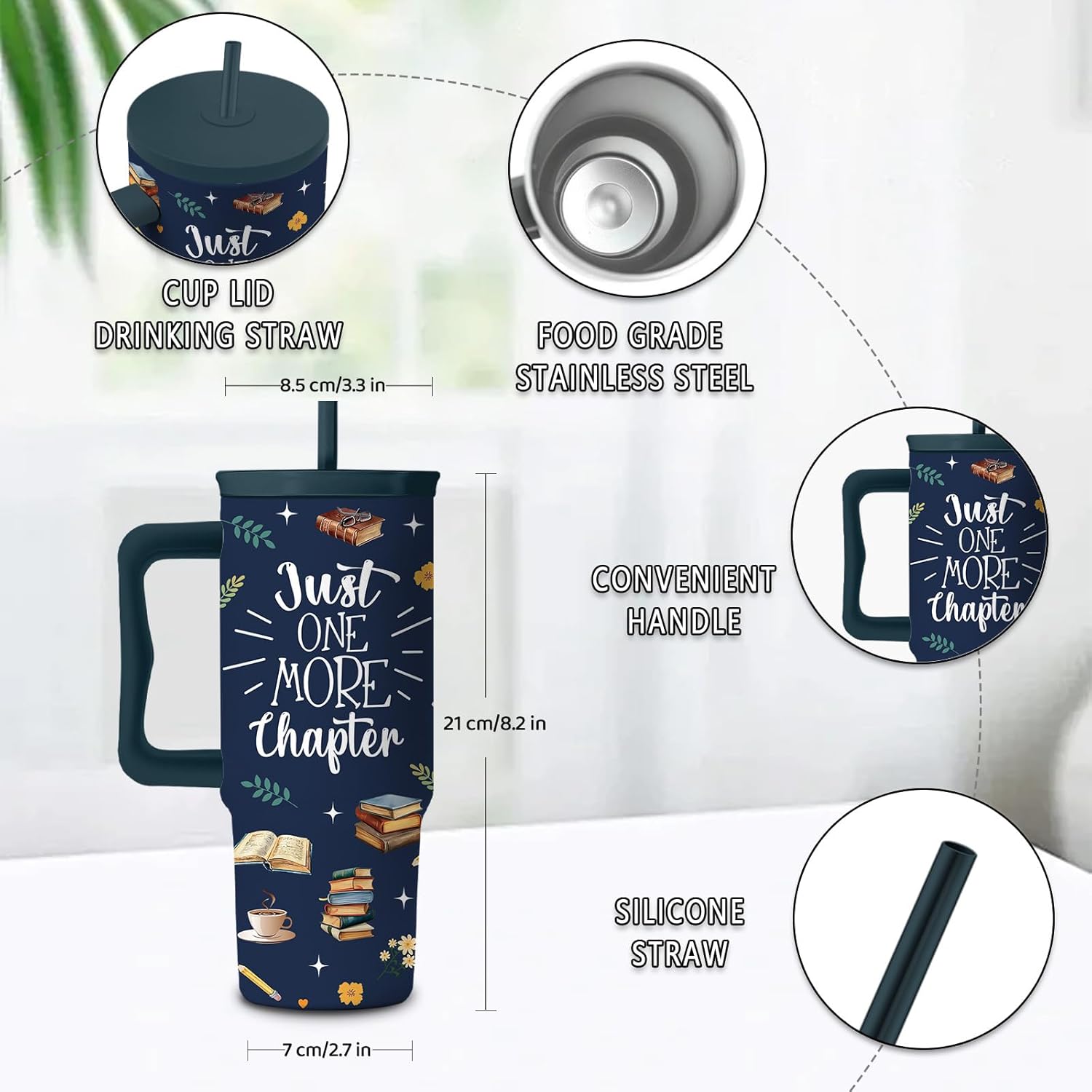 Stainless Steel Water Bottle for Women, Book Themed 24oz Stainless Steel Tumbler with Handle and Straw,Gifts for Family, Friends, Colleague