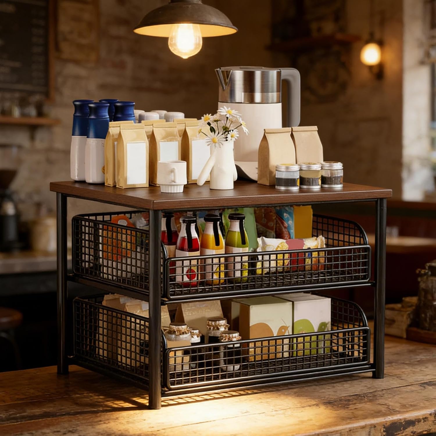 Tabletop Storage Rack, Multi-functional Layout System, 37x25x33cm, Coffee Station Organizer Shelf, Two-Tier Shelf, Easy Access, For Coffee Station Home Display Cafe Setup