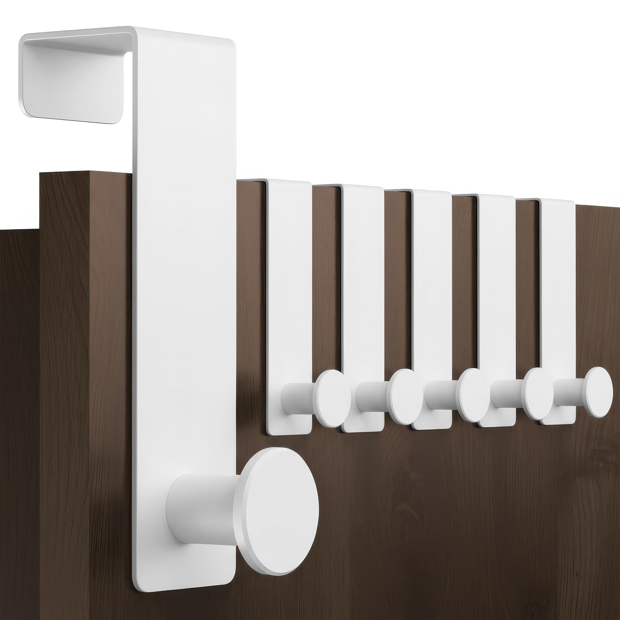 Menz Türhaken - 6er Set Edelstahl Türhaken zum Einhängen, Stabile Kleiderhaken Tür, Weiße Türhakenleiste als flexible Türgarderobe, Runde Ausführung