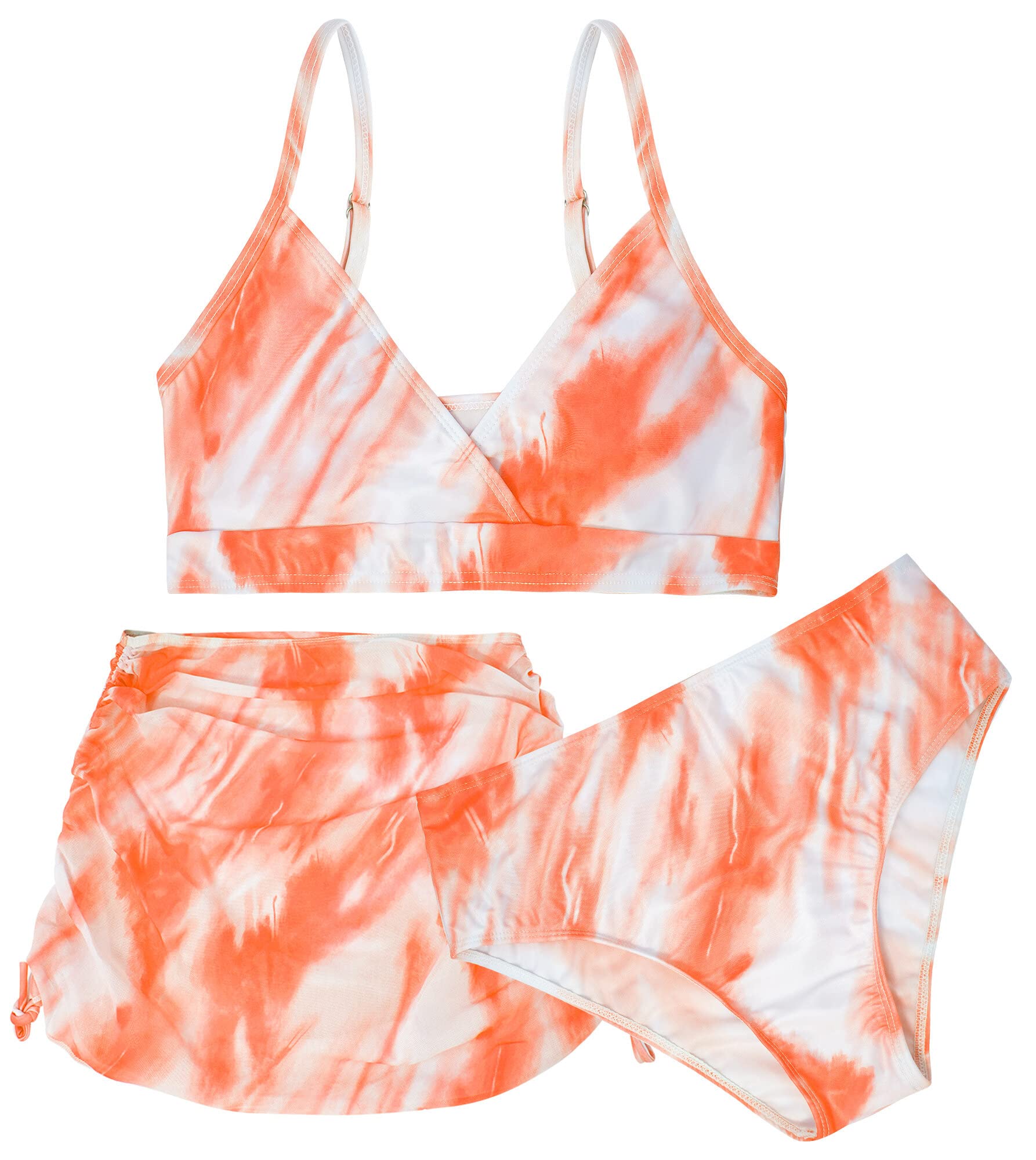 Happy Cherry 3 piezas de bikini para niñas conjuntos de baño para niños de Tie Dye traje de baño de verano y playa de secado rápido para 8-14 años