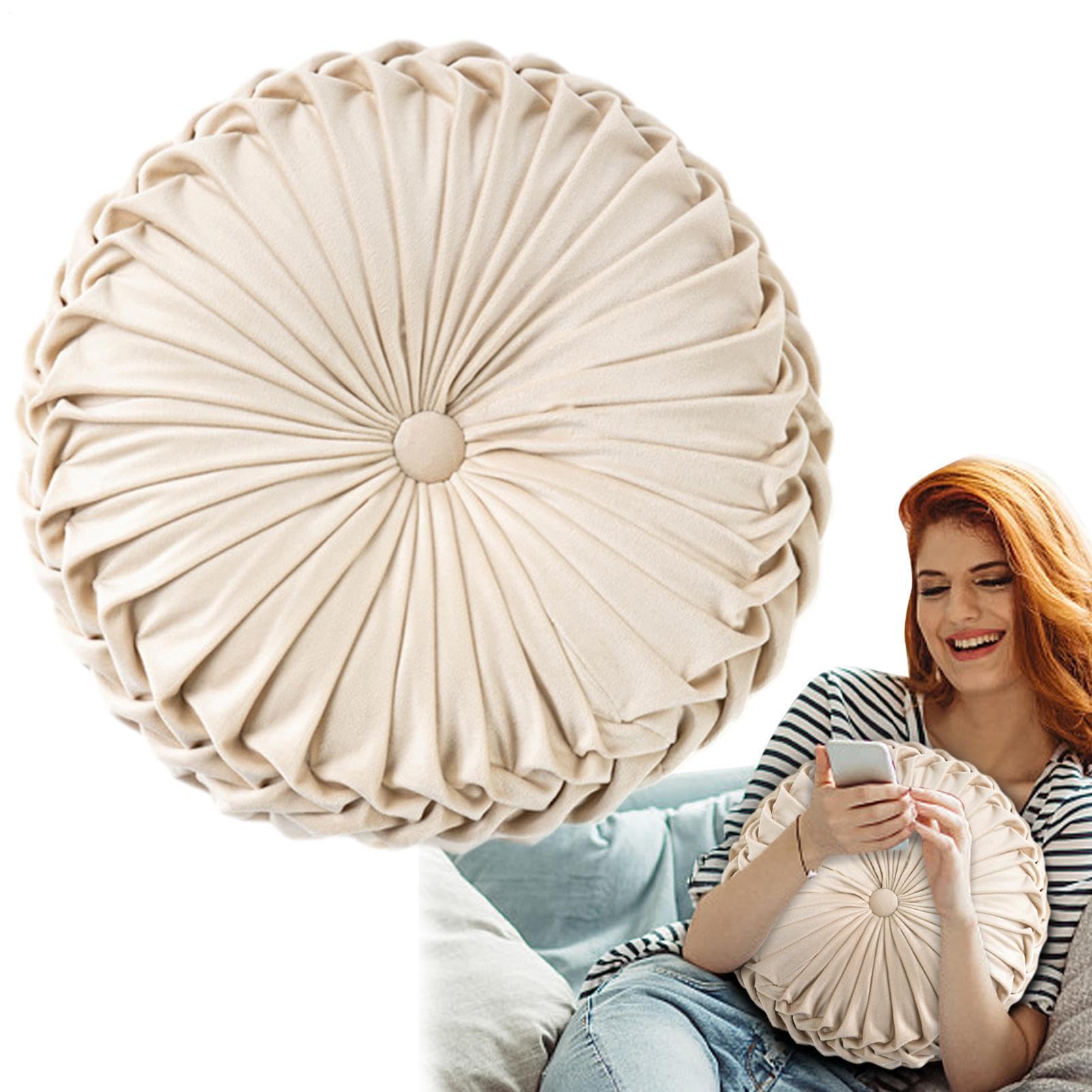 Coussin rond en velours plissé pour canapé et chaise de bureau