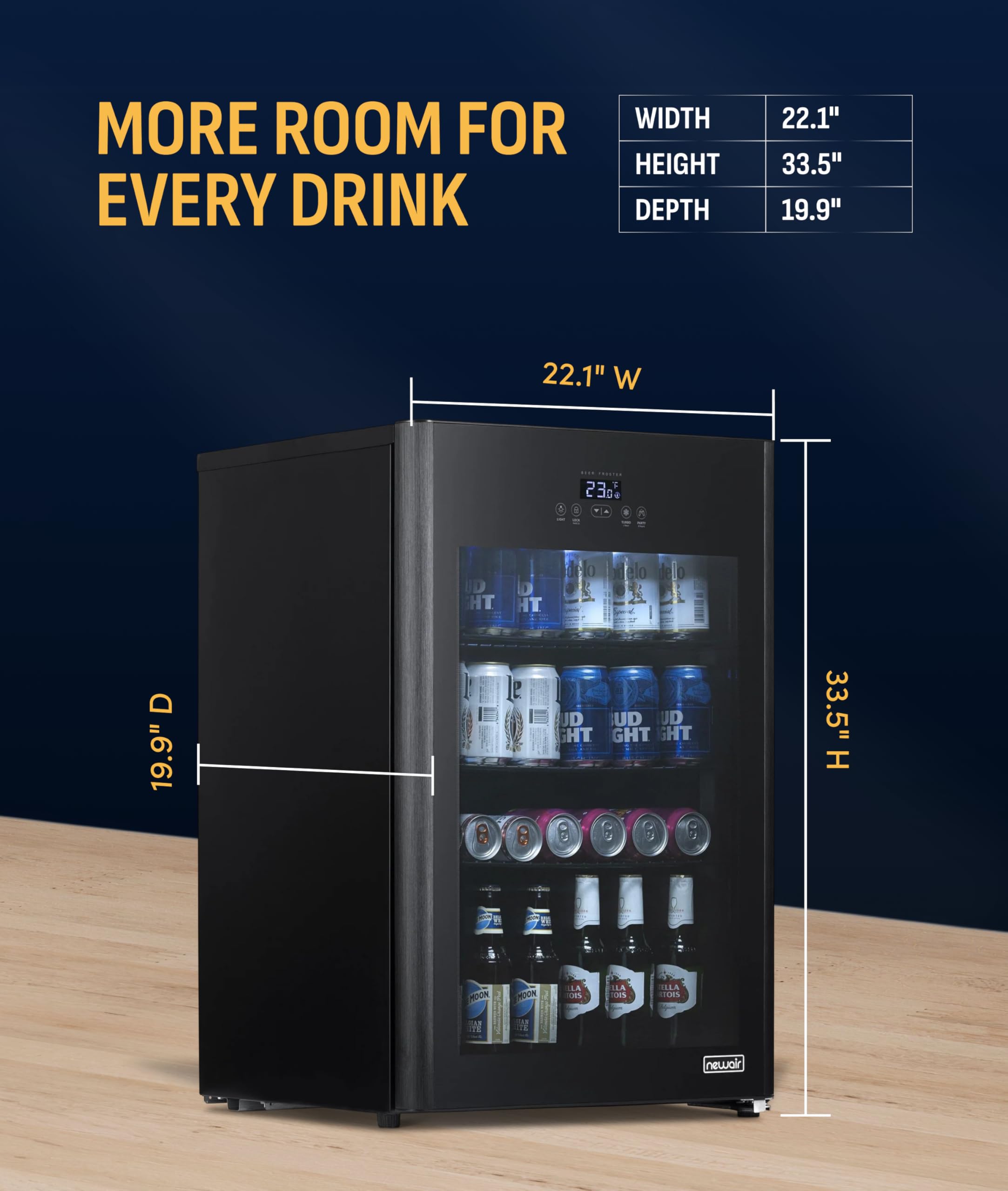 NewAir 125-Can Beer Froster | Ultra-Cold Mini Fridge for Bedroom, Gaming or Office | 23°F Beverage Cooler with Turbo & Party Mode | Black on Fridge.com
