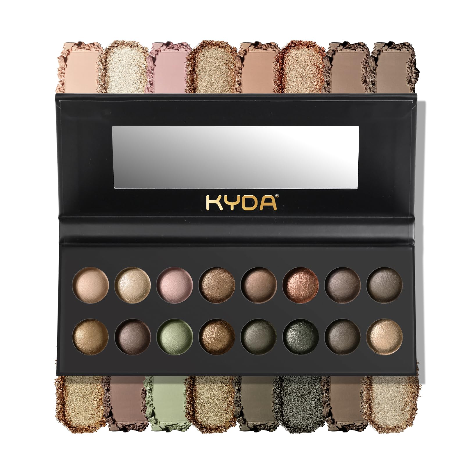 KYDA 16 Colors Baked Eyeshadow Earth Palette, Neutral Earthy Tones Baked Powder Palette with Matte Shimmer Finish, Rich Buildable Pigments, Soft Blendable Creamy Texture, Crease-proof
