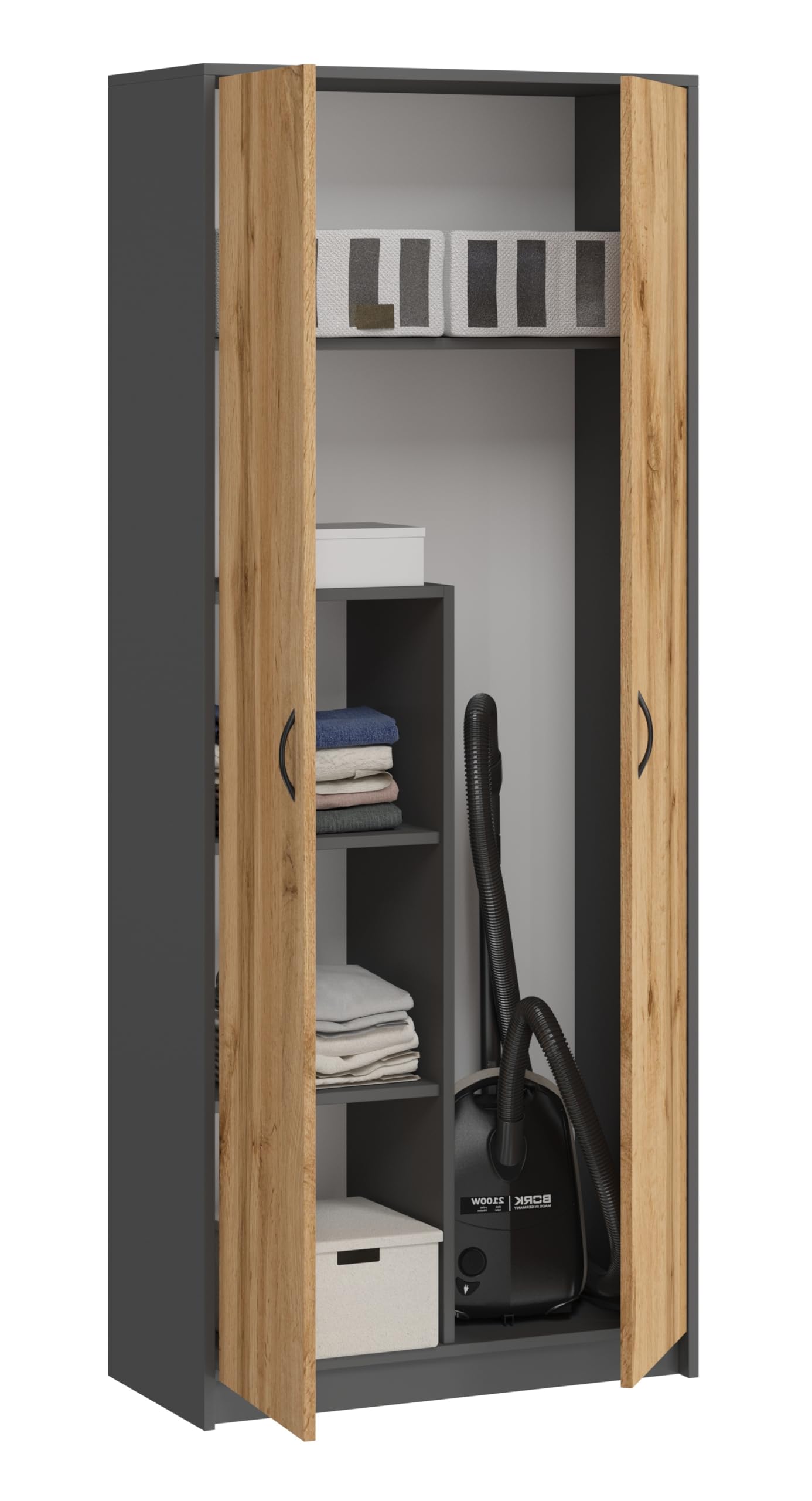 Armoire Multifonction pour la Maison, Armoire Pratique pour aspirateur et balais, 180 x 74 x 35 cm (Graphite/Chêne Wotan)