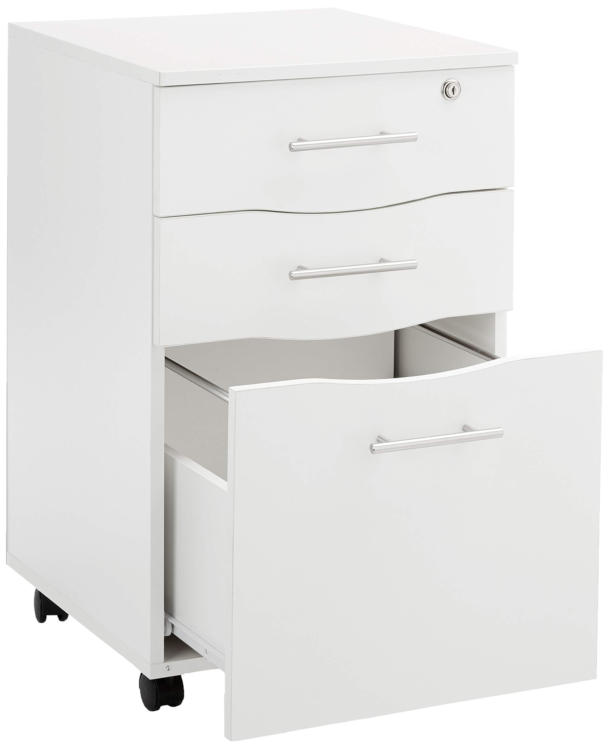 Mobile 3 Drawer Lockable White Under Desk Pedestal Unit A4 Suspension