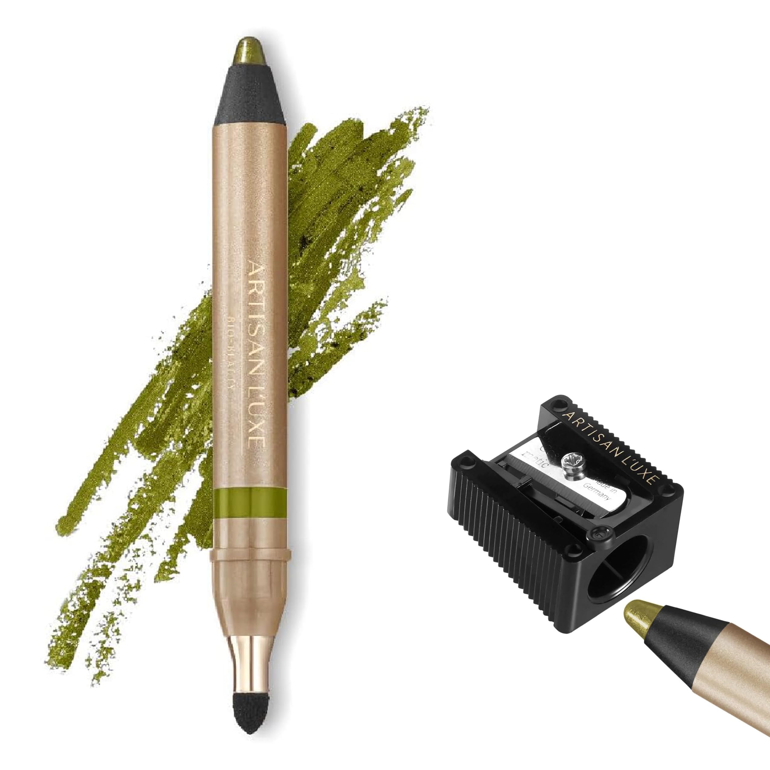 Artisan L'uxeBeauty Jumbo Eyeliner Pencil & Sharpener Smokey Eyes in 3 Minutes Water Proof, Smudge Proof, Long Lasting Age Defying Essential Oils (Shade: Persuasion Olive Green)