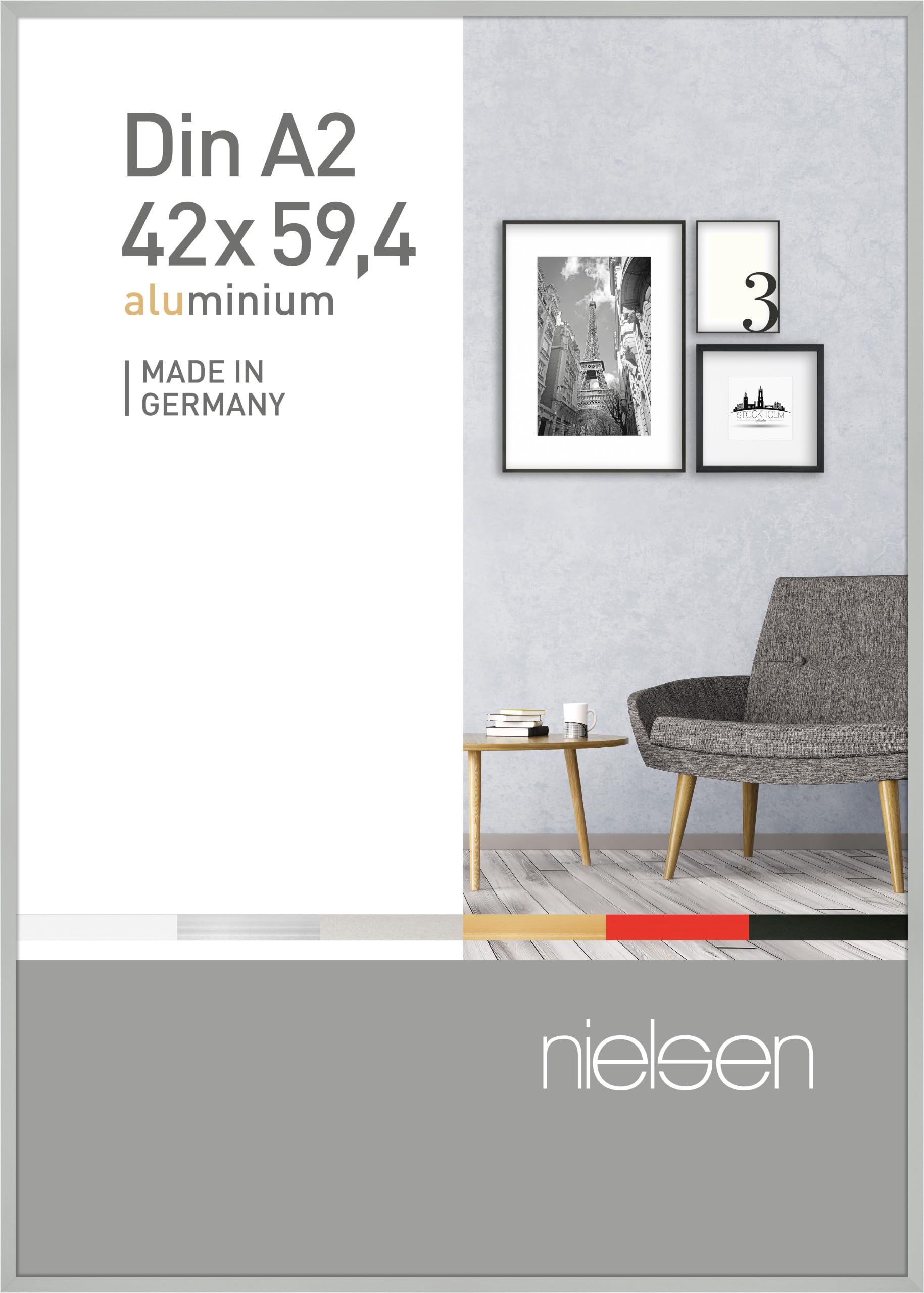 Nielsen Frosted Silver Pixel Aluminium Picture Frame - A2, 42X59.4cm - With Float Glass And Easy Push-Turn Clips