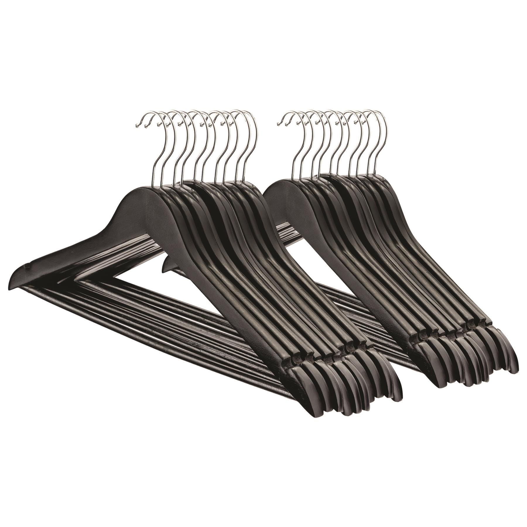 Harbour Housewares Black Strong Wooden Coat Hangers With 360 Degree Rotatory Hook | Pack Of 20 | Wood Clothes Hangers With Round Trouser Bar And Non Slip Shoulder Notches Wardrobe Storage