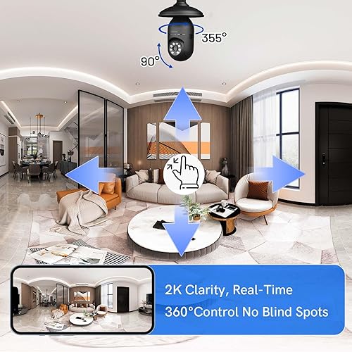 Miniatura 3 de Cámara de seguridad con bombilla de 2K, 2.45GHz, Wi-Fi 6, cámaras de seguridad inalámbricas para exteriores, cámaras PTZ de 360 para seguridad en el