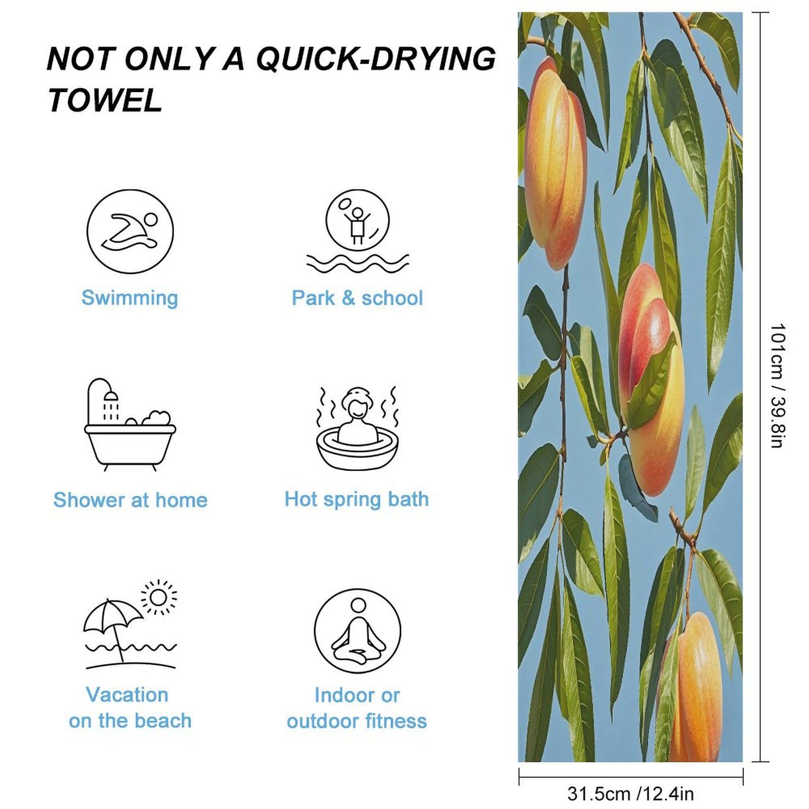 AQRJLPM with Peach Leaves Quick Dry Towel Cold Fabric Workout Sweat Towels Highly Absorbing Odor-Free Travel Towel for Hot Yoga Tennis Running Exercise Working Out Camping