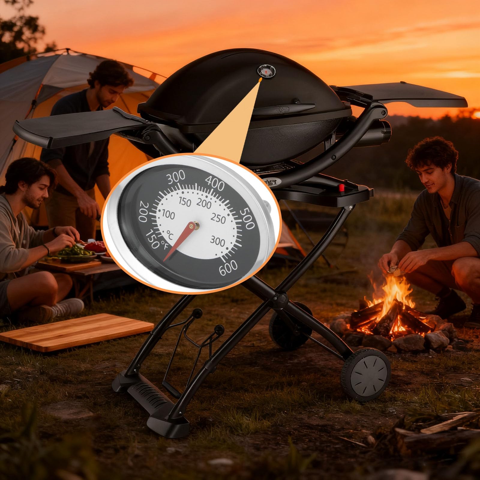60070 Indicatore di temperatura per Weber Q Termometro Ricambio Q1200 Q2200 Q120 Q220 Parti, Ovale Q Termometro Parti Termostato Ovale per Weber Q Temp Gauge Q1200 Accessori Grill, 1 PC