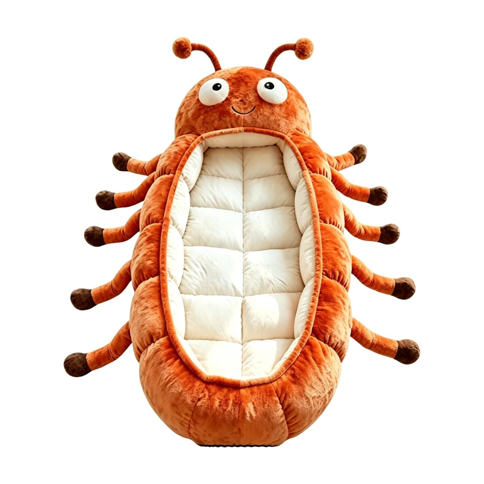 Hugging Caterpillar Sleeping Bag for Adults, Plush Cocoon Animal Sleeping Bags, Giant Plush Floor Lounger, Indoor Sleep Nap Pod, soft Nest for Dog cat Full-Body Lounger Pull Cord (orange)