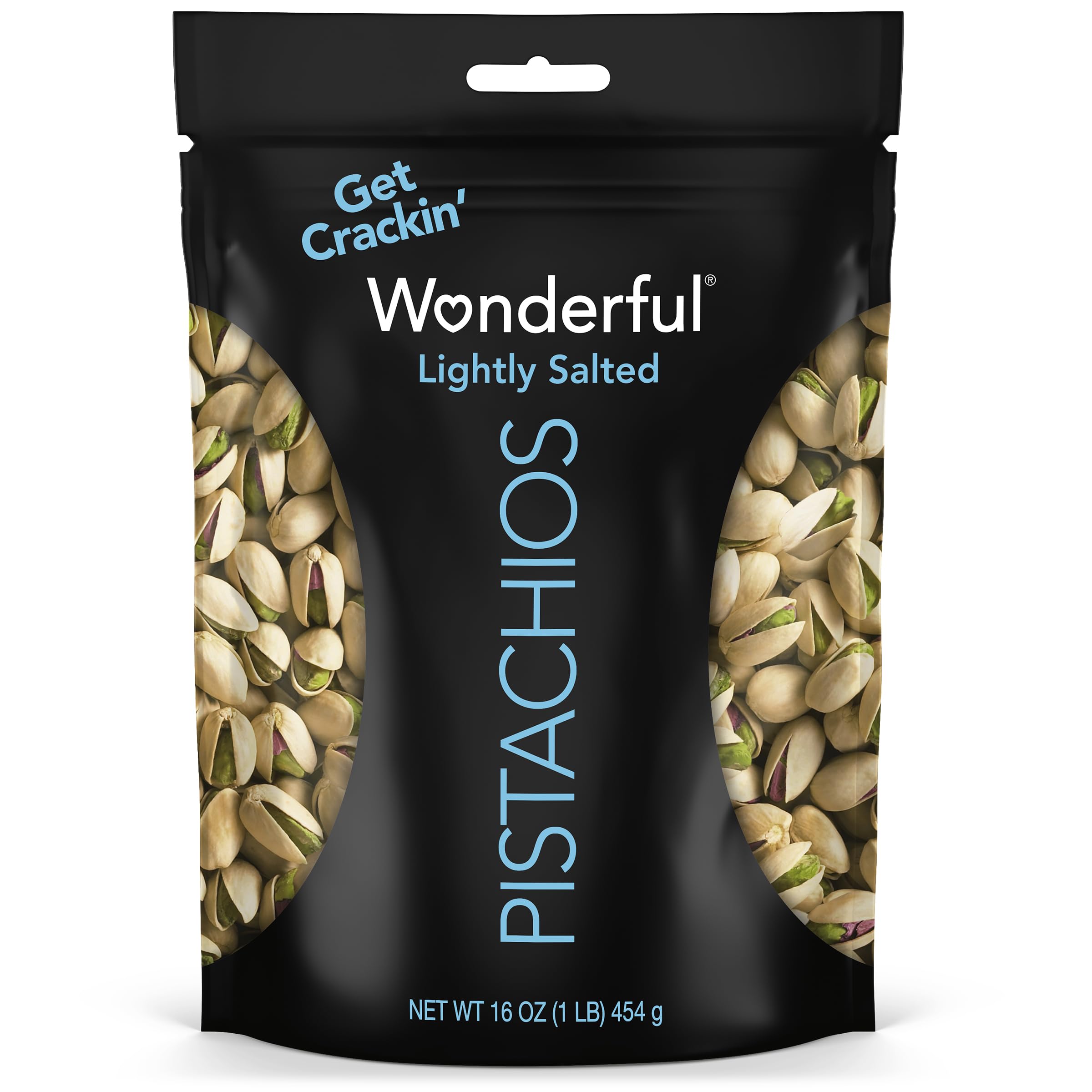 Wonderful Pistachios In Shell, Lightly Salted Nuts, 16 Ounce Resealable Bag, Protein Snacks, Gluten Free, Healthy Food, Office Snacks