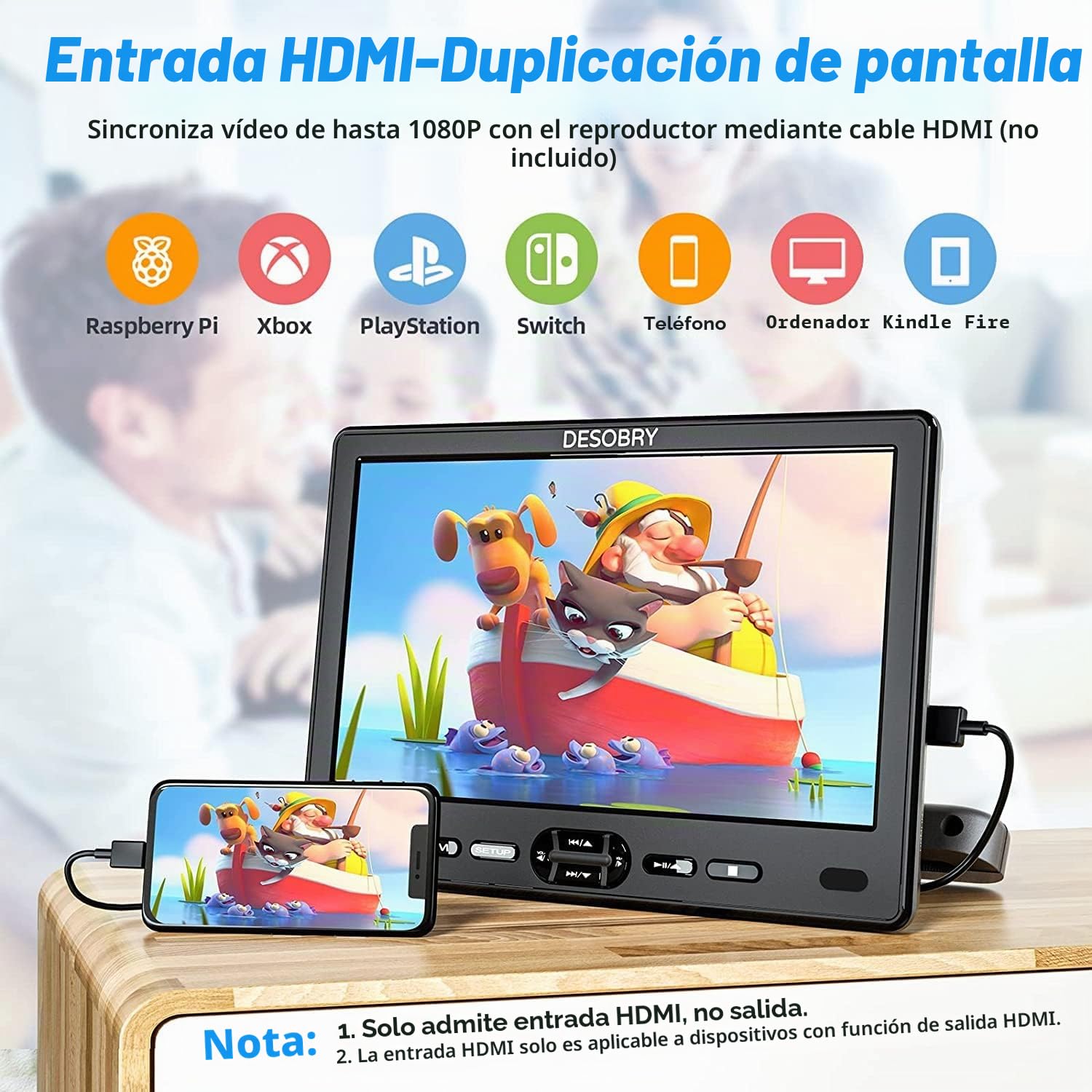 Reproductor de DVD para Coche 10,5 Pulgadas, DESOBRY Pantalla del vehículo, 2 Pantallas, Almohada para la Cabeza, 2 Auriculares hdmi, Entrada de Cable AV,1080p, USB/SD, Last Memory