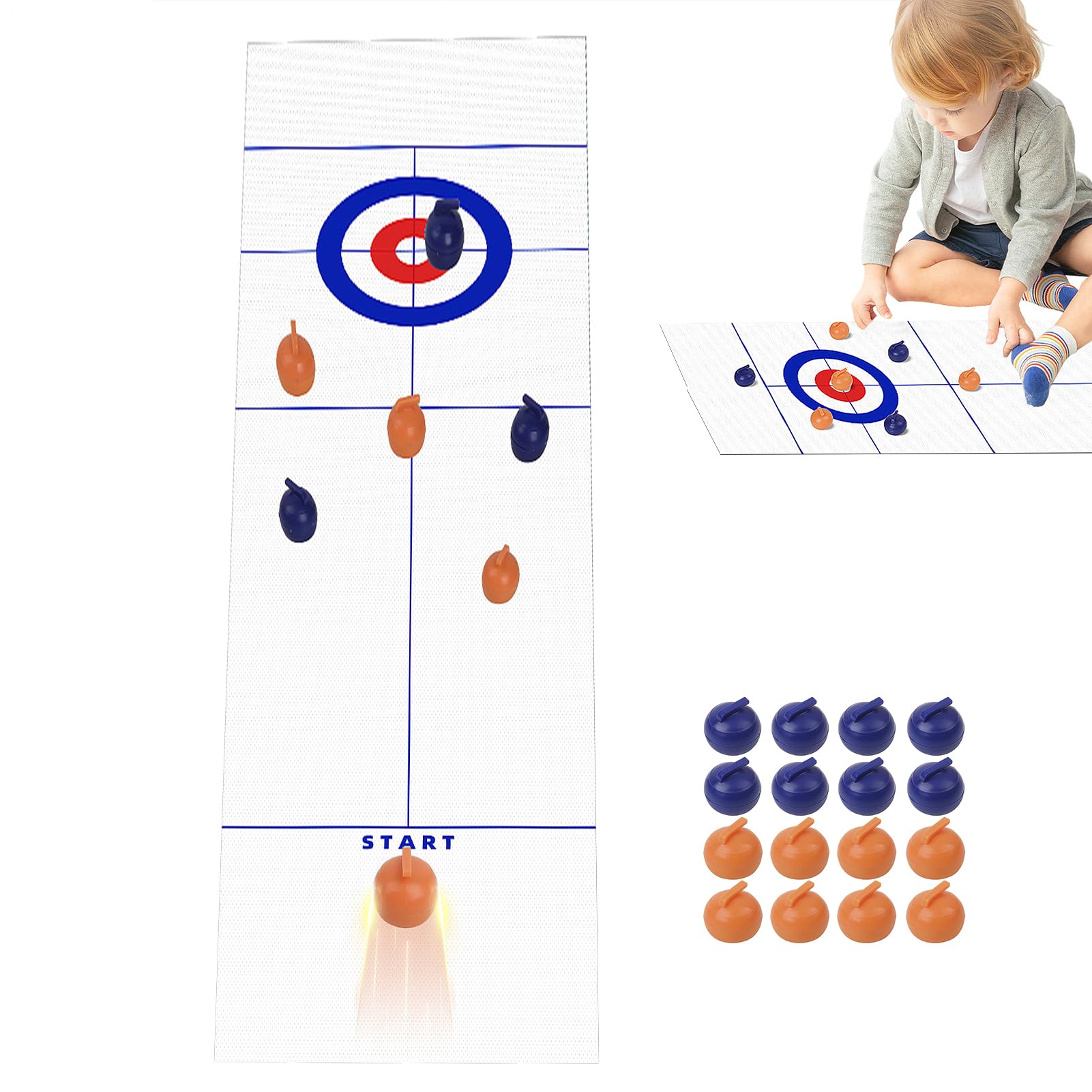 Générique Curling de – Mini Gioco Sportivo di Pellet, Kit di Gioco da Scrivania Indoor | Tappetino Attività Familiare Multifunzionale da 53 x 10 Pollici per Intrattenimento Tempo Libero a Casa con Uno