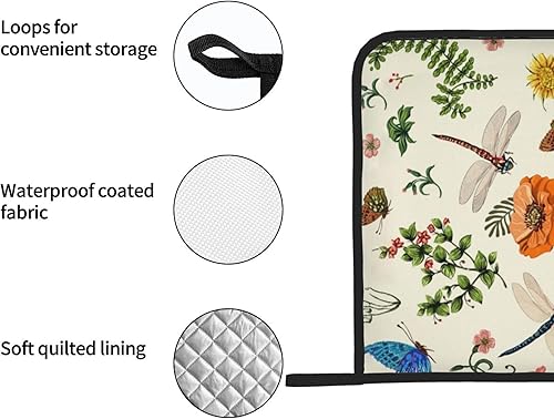 Miniatura 3 de Juego de 2 soportes para ollas de libélula de primavera con diseño de hojas de helecho botánico para cocina, decorativas, resistentes al calor,