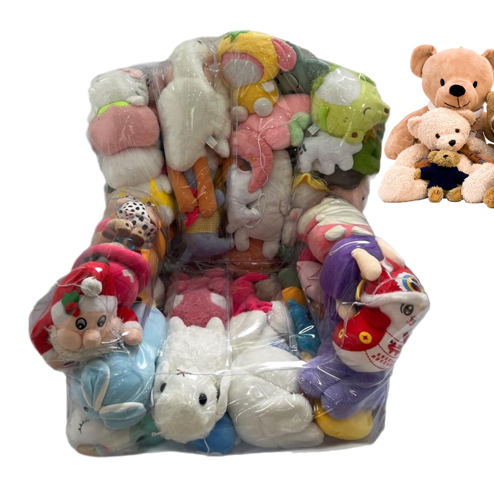 Pouf Di Peluche Trasparente Per Bambini, coprisedia in peluche con chiusura zip, sacca porta giocattoli per eliminare il disordine dai pavimenti organizzare l'angolo giochi dei bambini (Non Incluso)