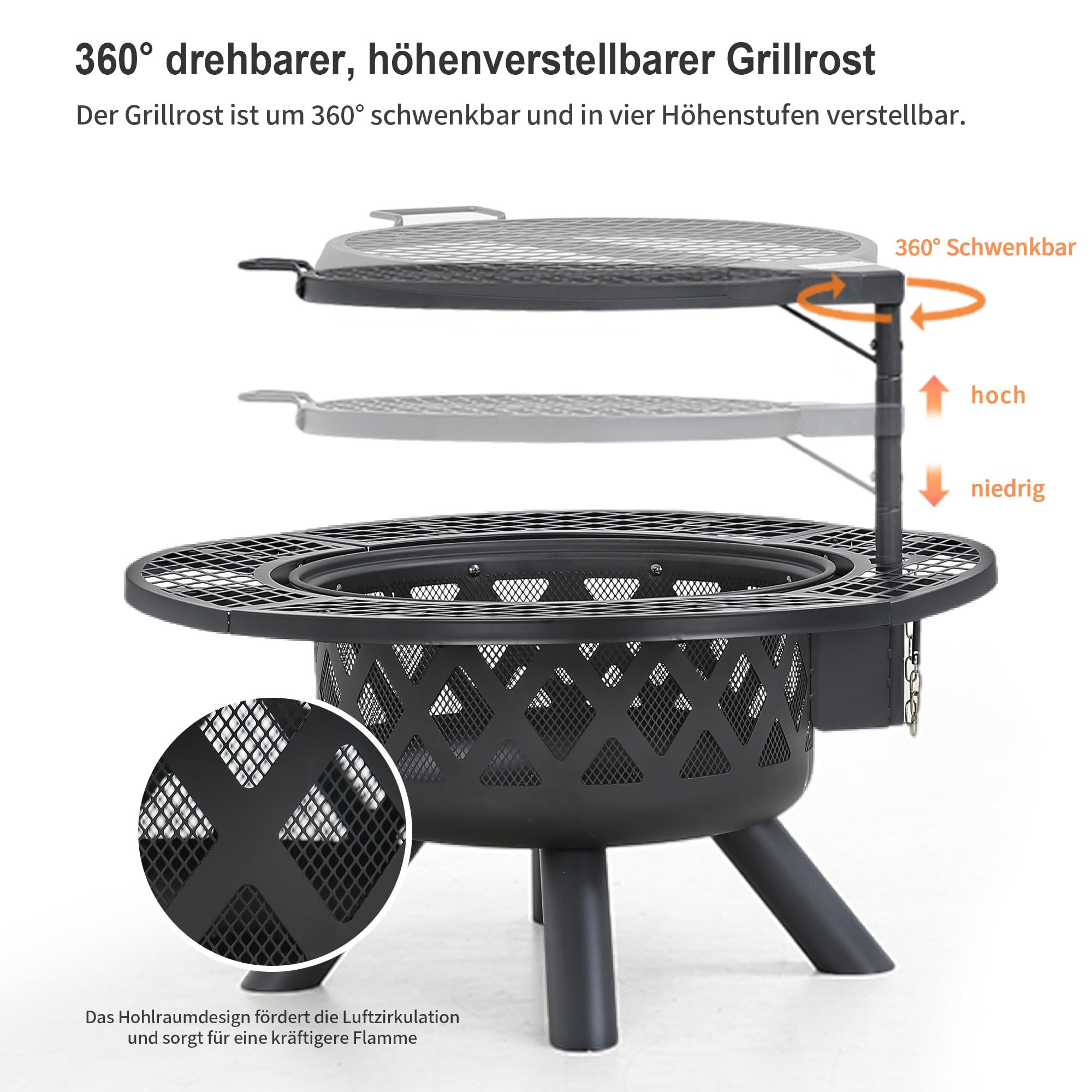 BALI OUTDOORS Feuerstelle mit Schürhaken, 81,3 cm, Feuerschale für draußen, Holzfeuerschale für draußen mit Grill