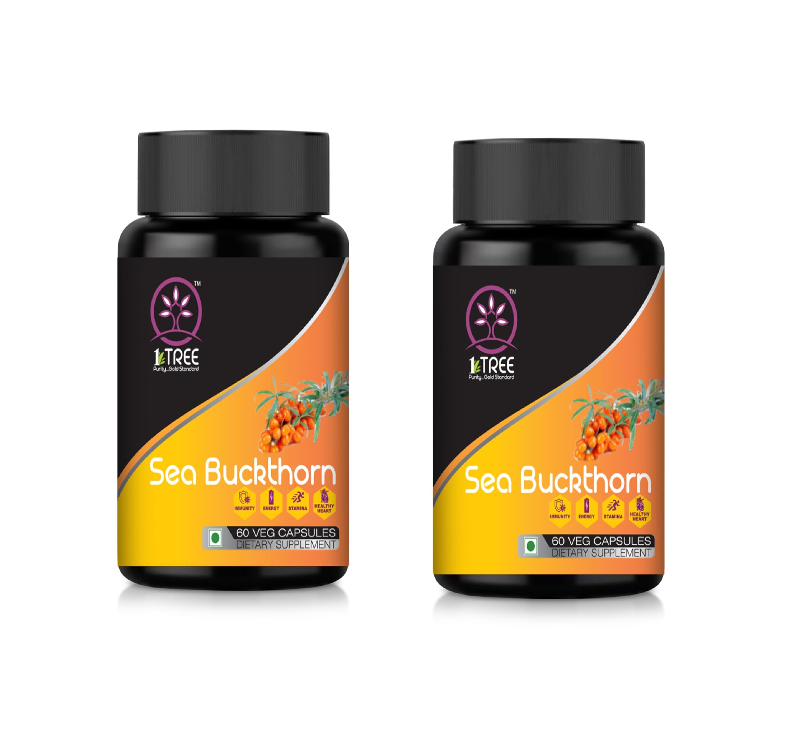 1Tree Sea Buckthorn Capsules-Sea Buckthorn Berry Extract- Seabuckthorn Powder Capsules-Omega 3,6,7 & 9 Vegetarian Pack Of 2