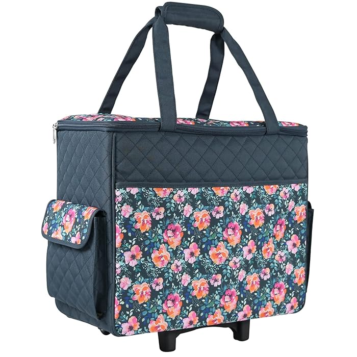 Buy Everything Mary Quilted Rolling Sewing Machine Tote, Grey & Floral