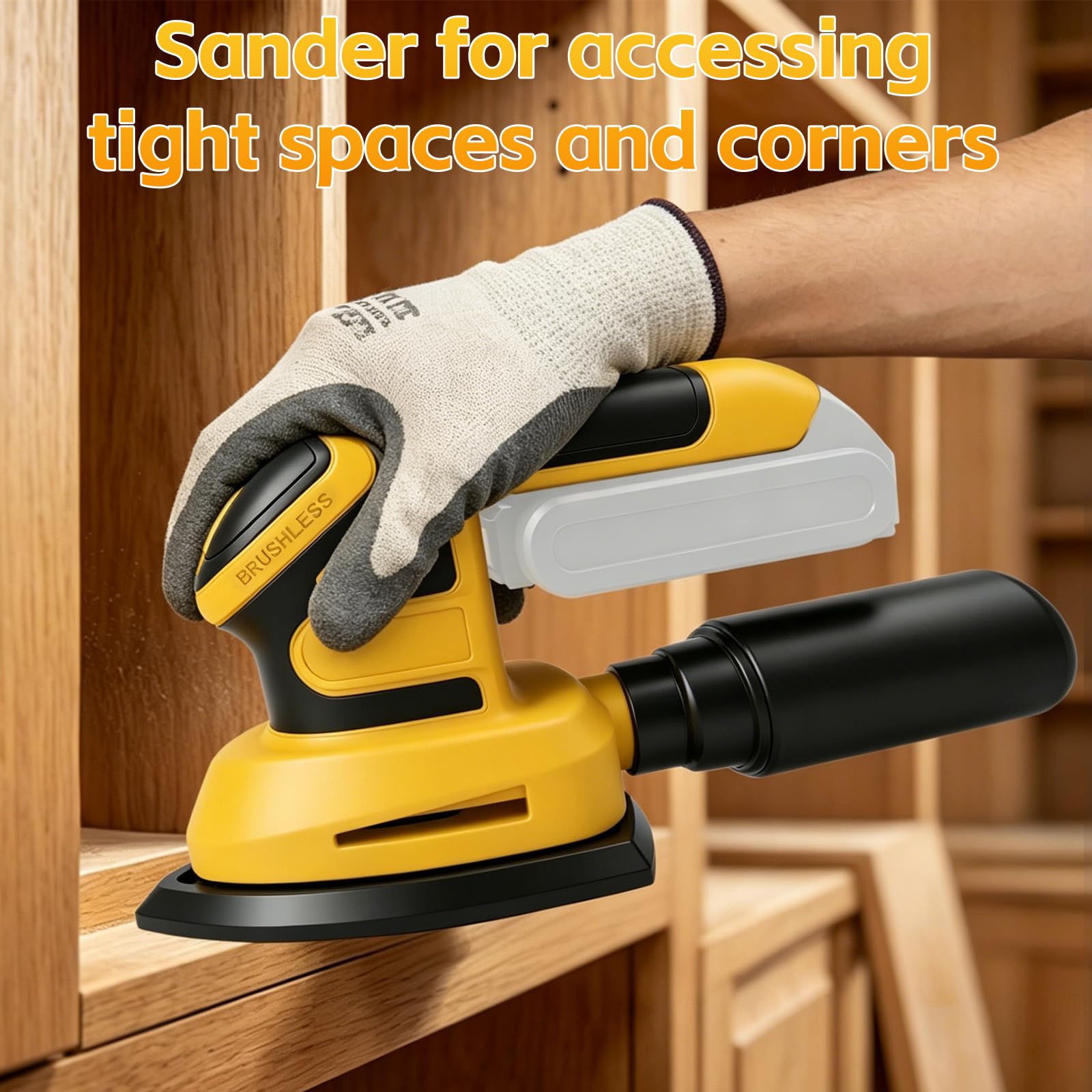 Lijadora Delta Inalámbrica Compatible con Dewalt 20V, Lijadora Multifunción con Bolsa de Recolección de Polvo 12 Hojas Abrasivas Para Lijar, Pulido y Trabajo Madera (sin Batería)