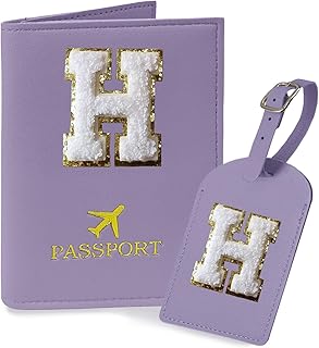 coshaysoo Initial Passport Cover and Luggage Tag Set for Women, Purple, H, H-picture-34