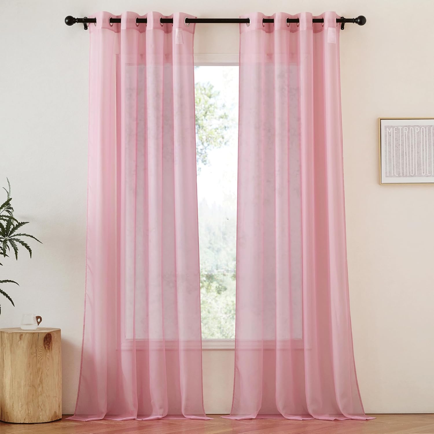 NICETOWN Pink Sheer Curtains for Living Room, Grommet Lightweight Gauzy Textured Sheer Panels Light Filtering Window Treatment for Girls Room, W54 x L108, 2 Panels Pink 54"W x 108"L (Pack of 2)