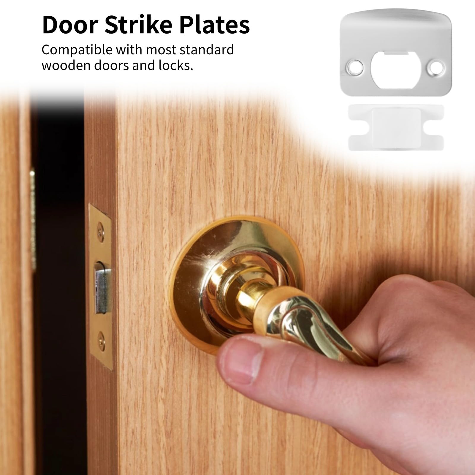 Plaques de gâche pour porte, lot de 12, acier inoxydable, plaques de gâche pour verrou à pêne dormant, angles ronds à bord complet, renfort argenté, pour portes en bois standard et serrures