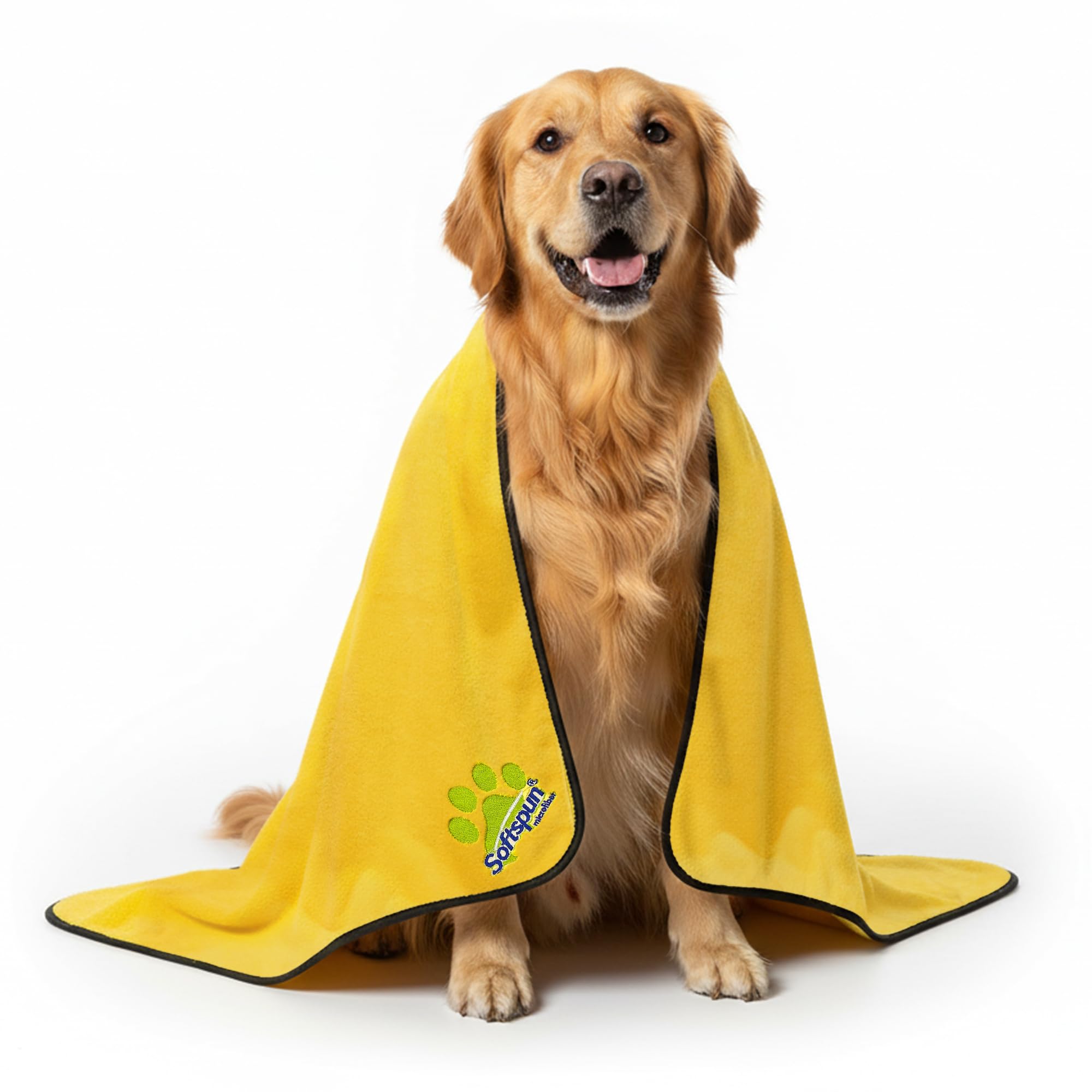 SOFTSPUN Microfiber Pet Towel 60x120 cms 1pcs 380gsm Yellow! Ultra-Soft, Ultra-Absorbent for Drying Small & Medium Dogs & Cats of All Breeds Quickly.