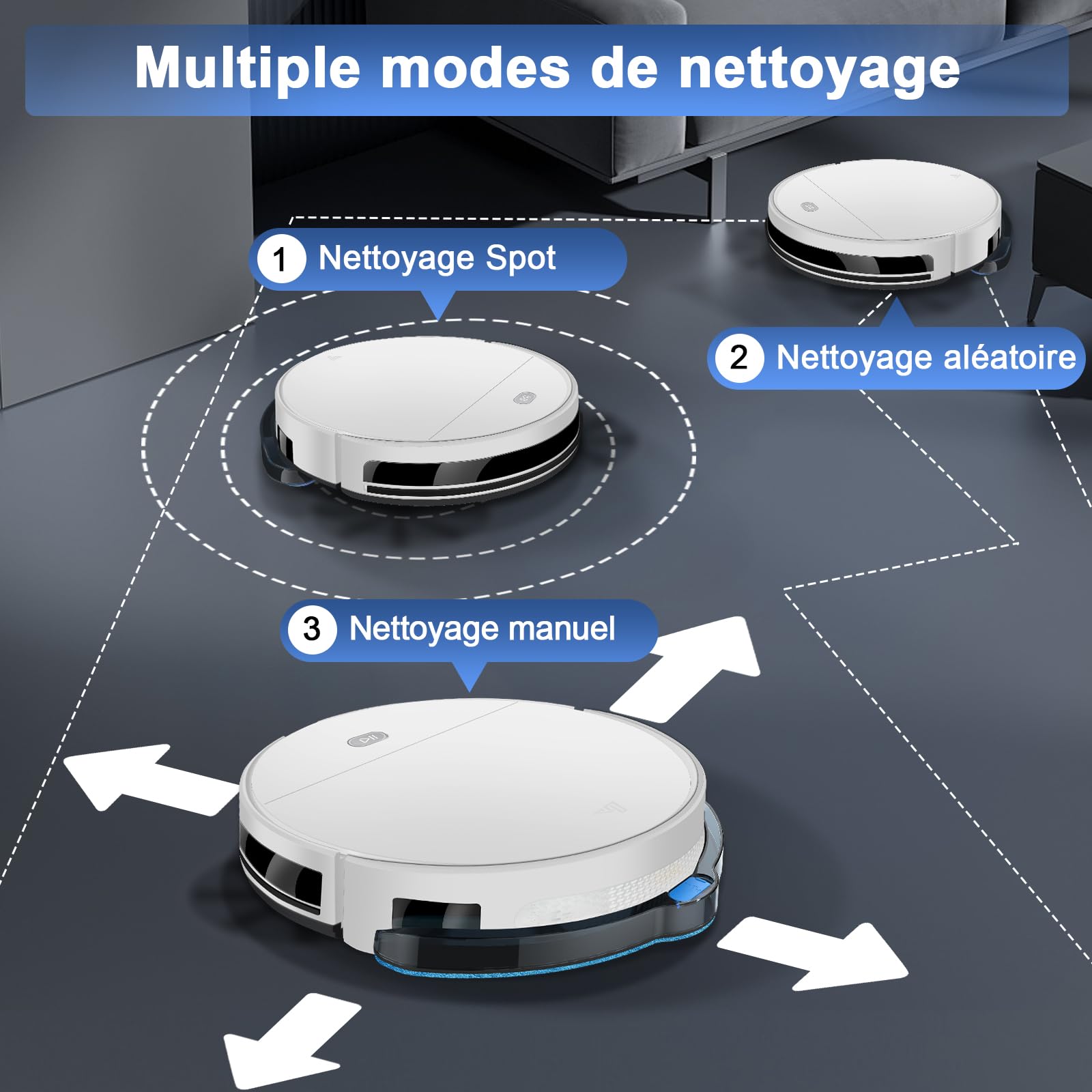 2026 Robot Aspirateur Laveur, 2 en 1 Aspirateur Robot 5500Pa Mince Connecté avec WiFi/Alexa/App, 3 Modes de Nettoyage, Auto-Charge, Nettoyage Intelligent pour Poils d’Animaux et Poussière